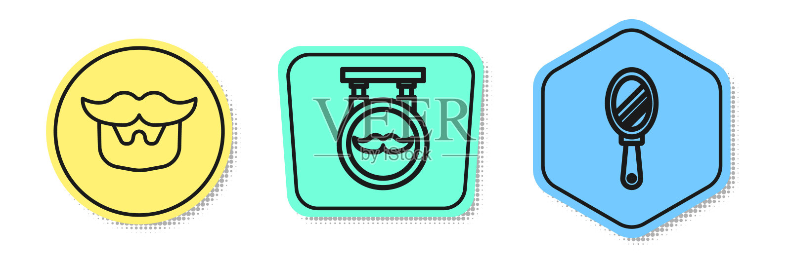 设置线胡子和胡须，理发店和手镜。颜色的形状。向量插画图片素材