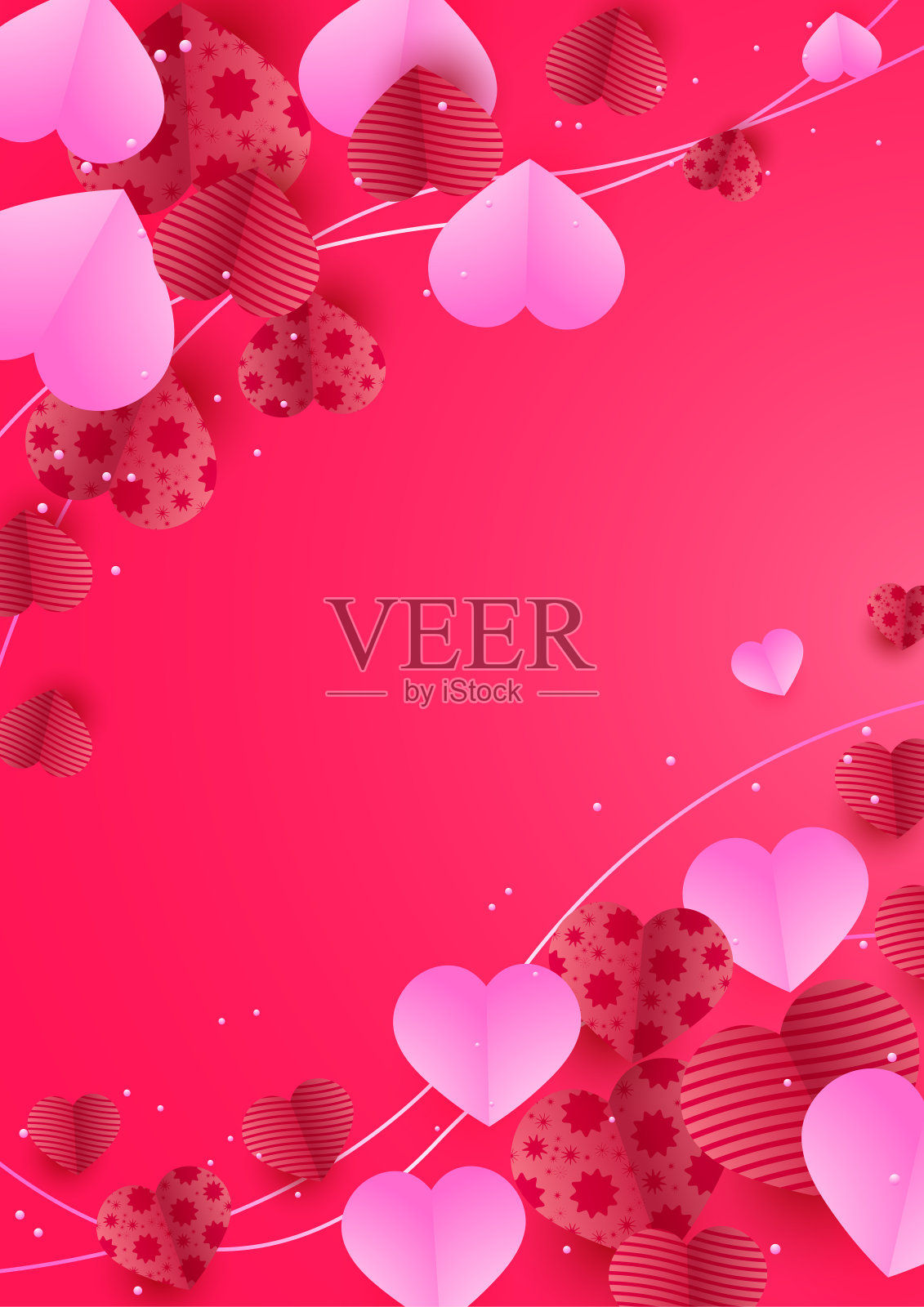 情人节红粉剪纸风格的爱卡设计背景插画图片素材