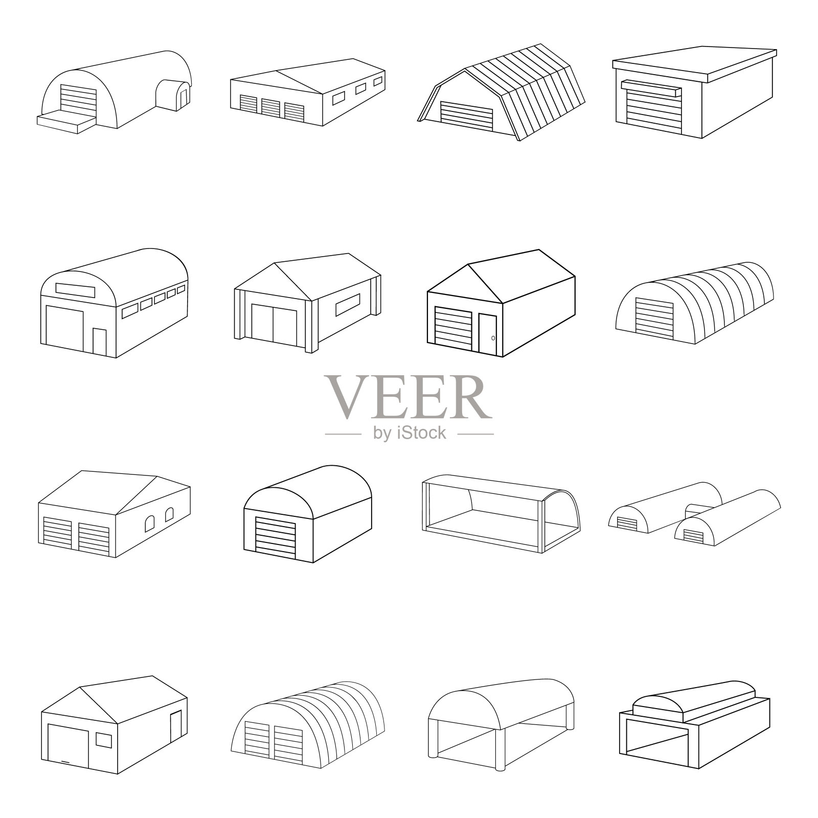 不同的机库图标设置轮廓图标素材