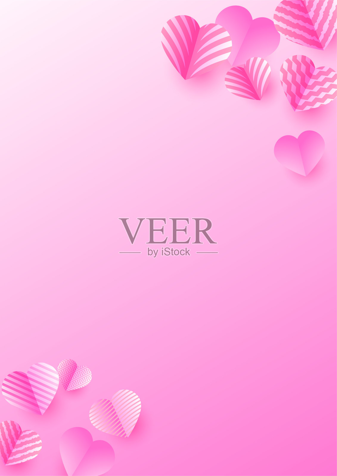 闪亮的心红色粉红色纸风格的爱卡设计背景插画图片素材