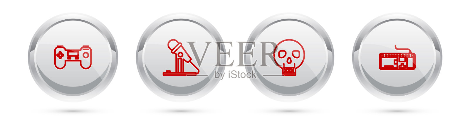 设置线手柄麦克风头骨和电脑插画图片素材