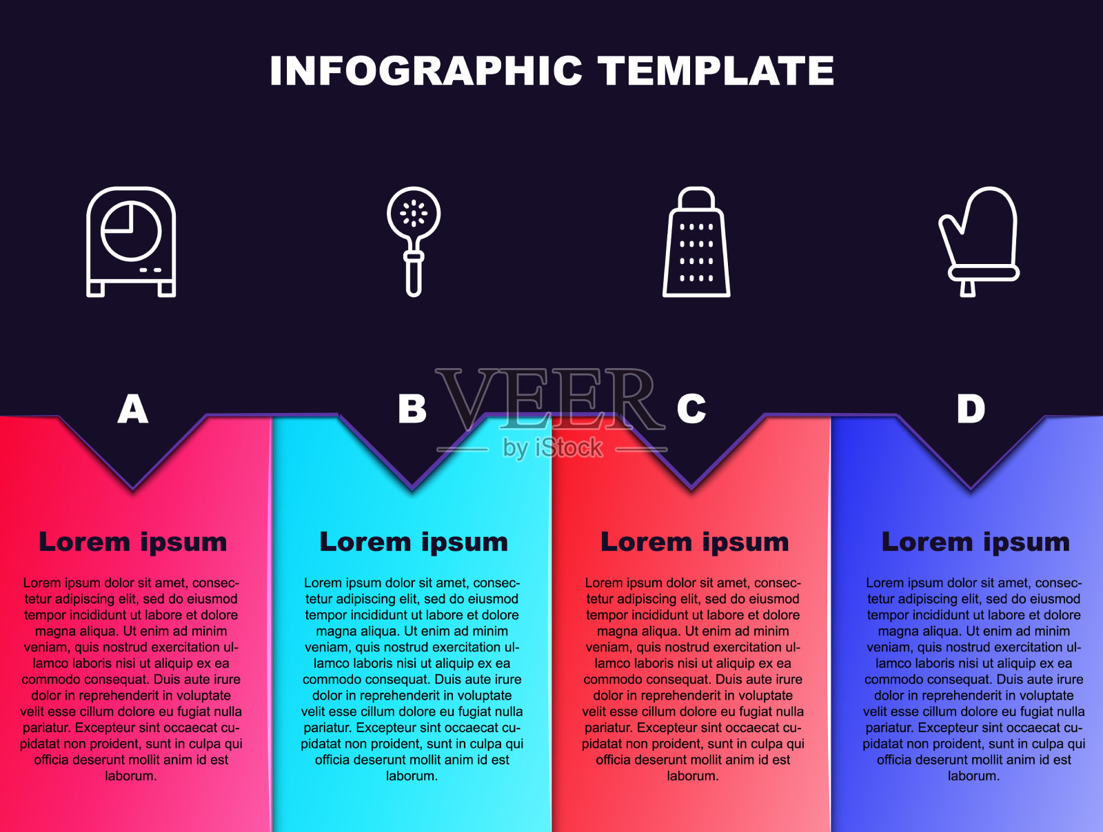 设置线厨房定时器抹刀、刨丝器和烤箱插画图片素材