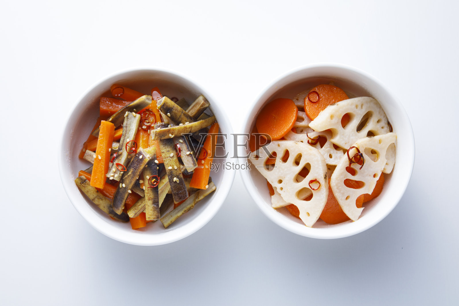 金皮拉(牛蒡根和胡萝卜，胡萝卜和莲藕)照片摄影图片