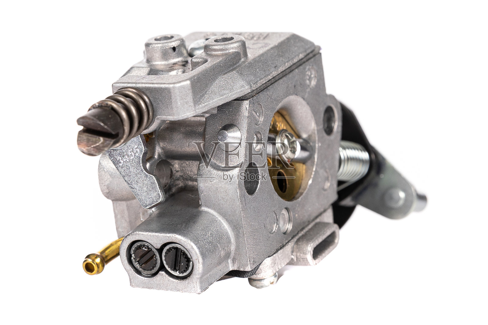 金属化油器在一个白色孤立的背景照片摄影图片