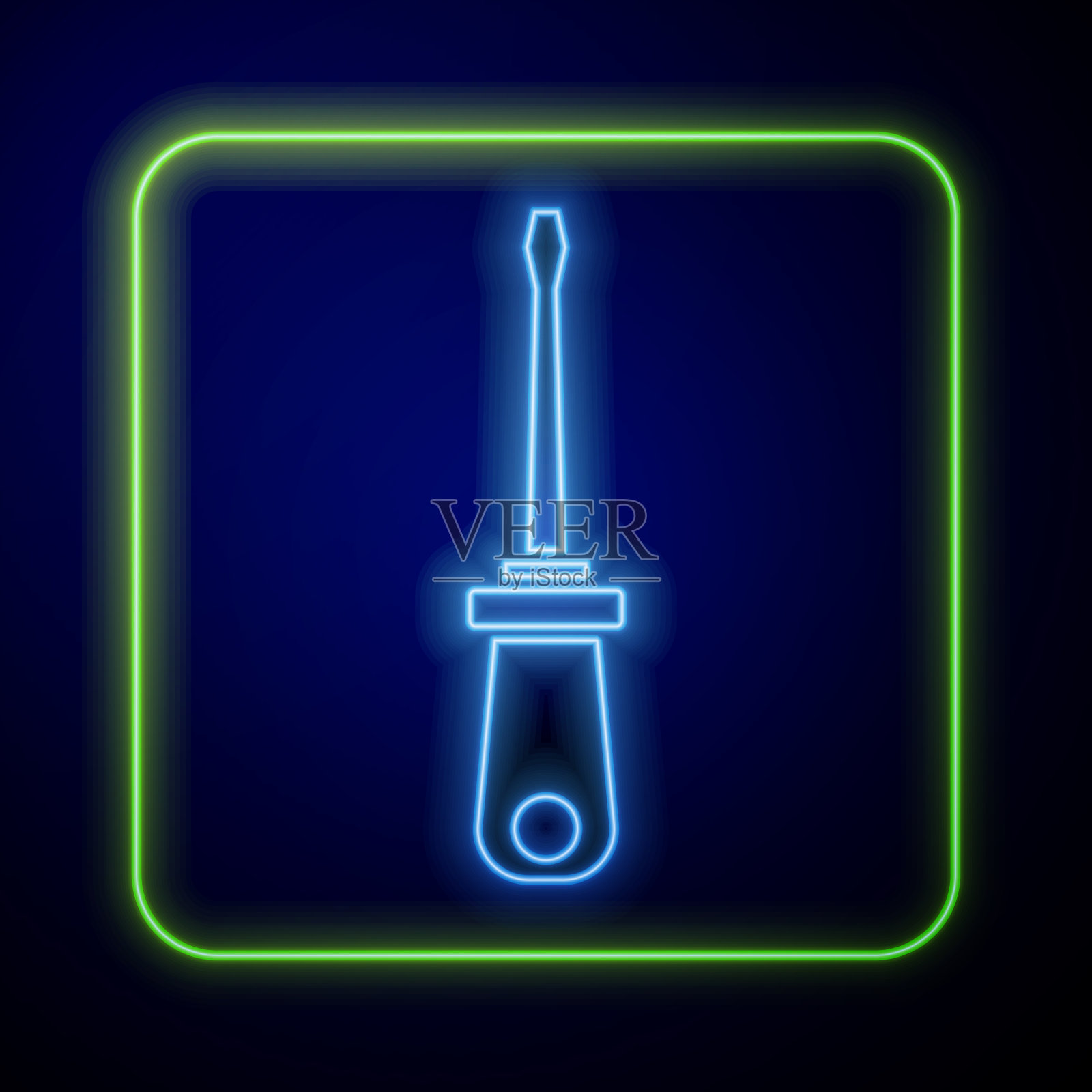 发光的霓虹灯螺丝刀图标孤立在蓝色插画图片素材