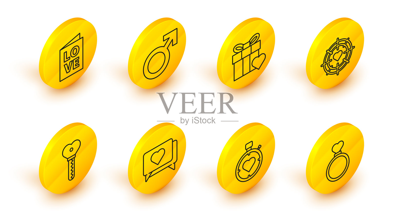 定行结婚戒指心的中心秒表图标素材