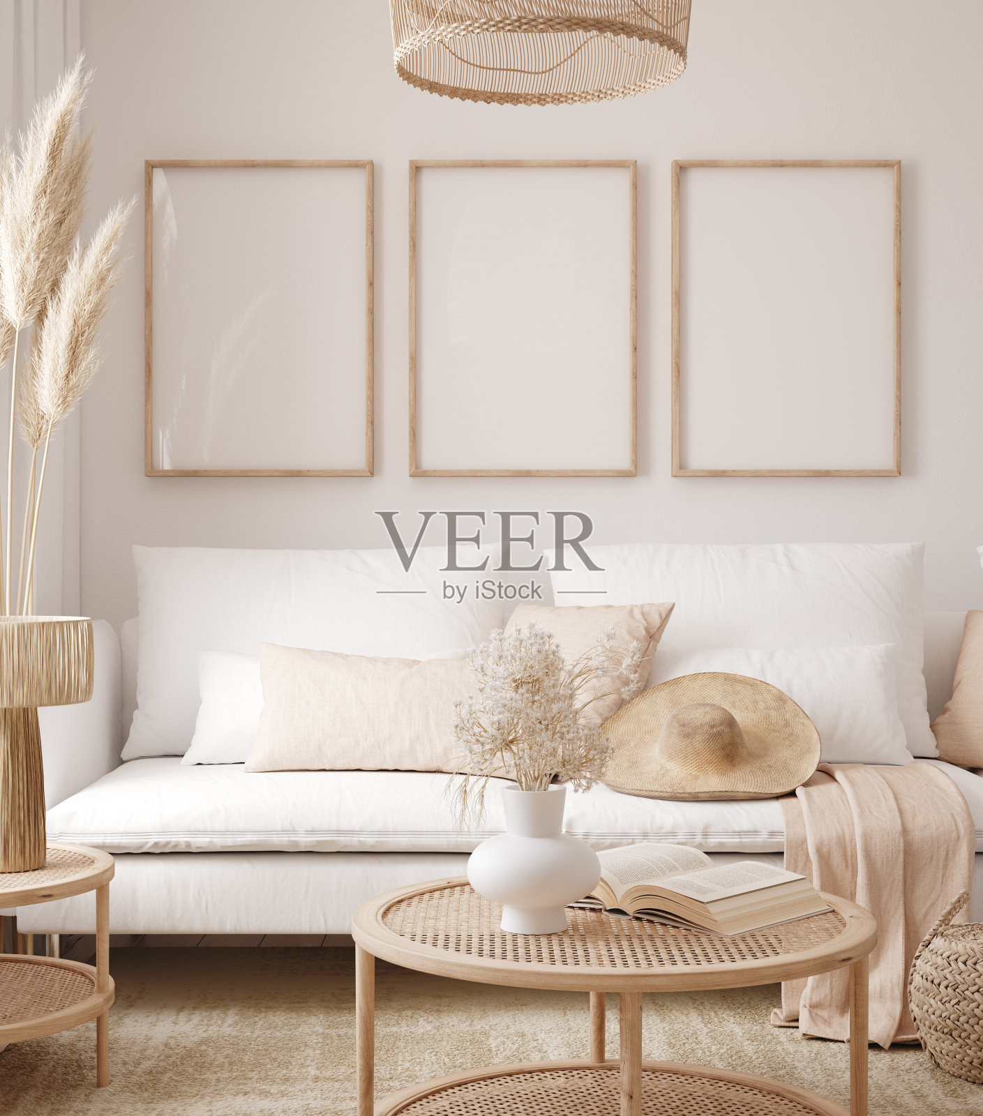 模型框架在室内背景，房间在轻柔和的颜色，Scandi-Boho风格照片摄影图片