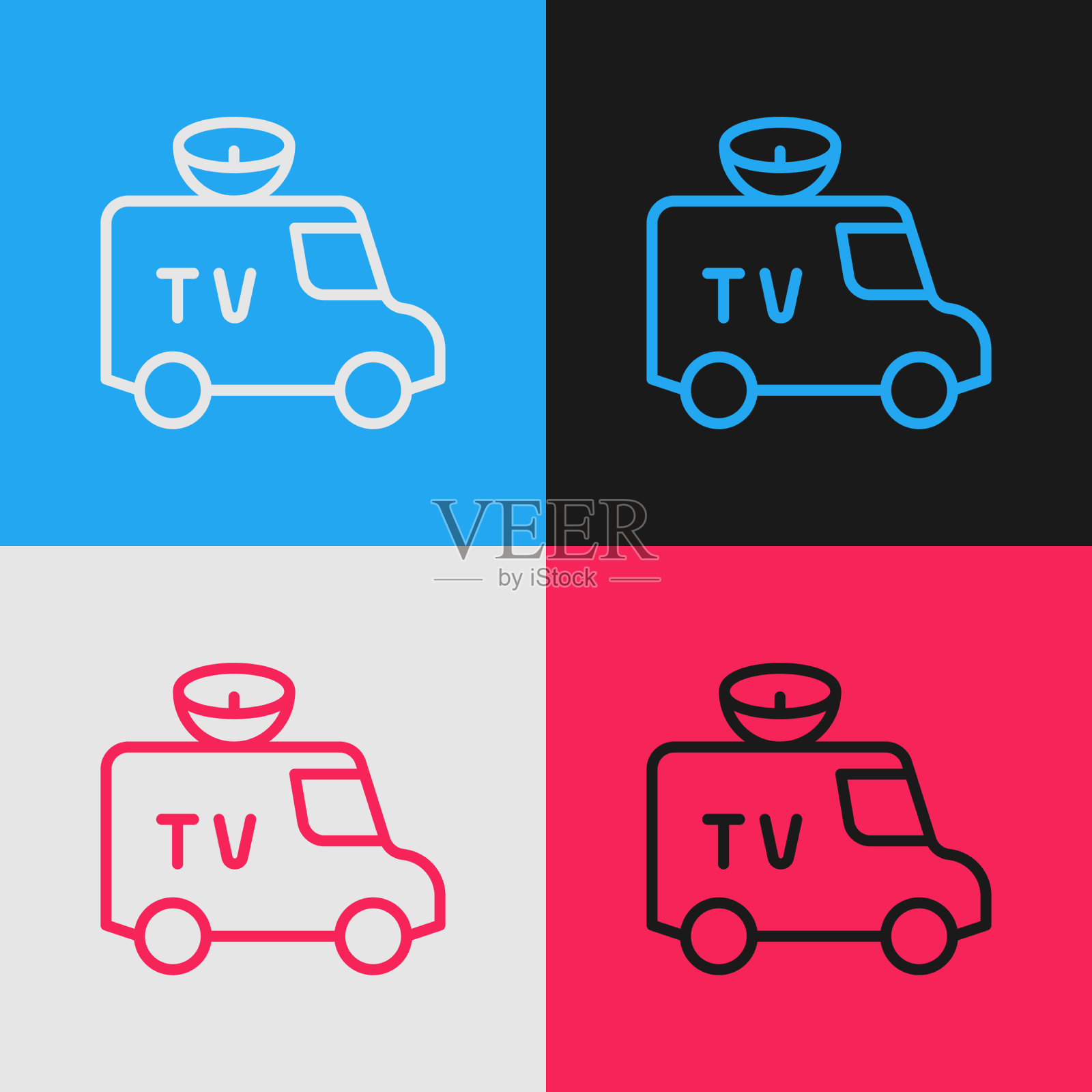 流行艺术线电视新闻车上的设备插画图片素材