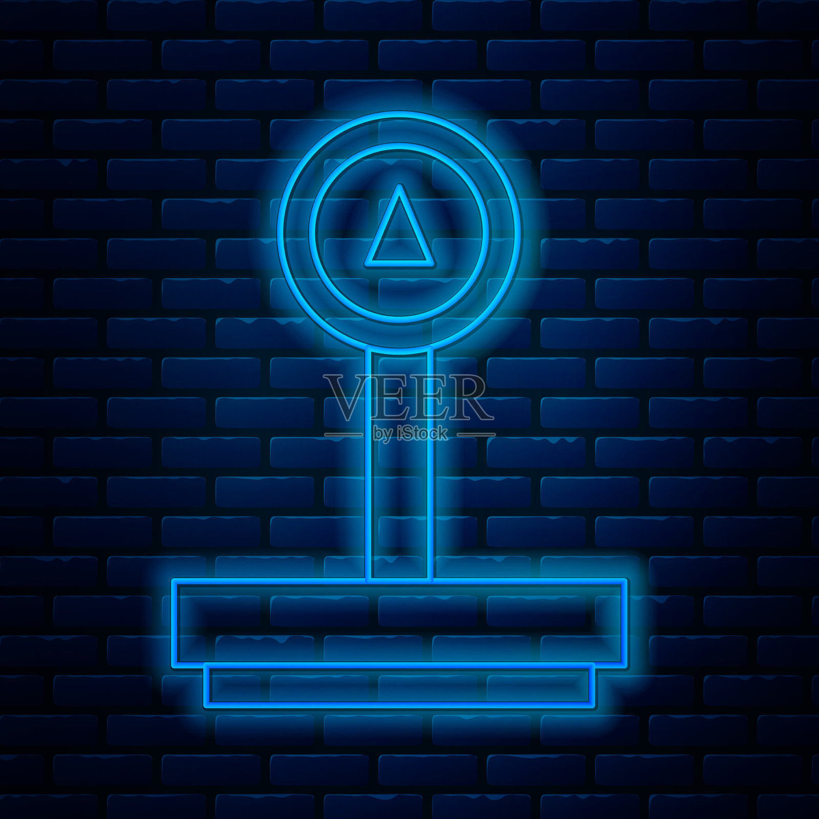 发光霓虹线刻度图标孤立在砖上图标素材