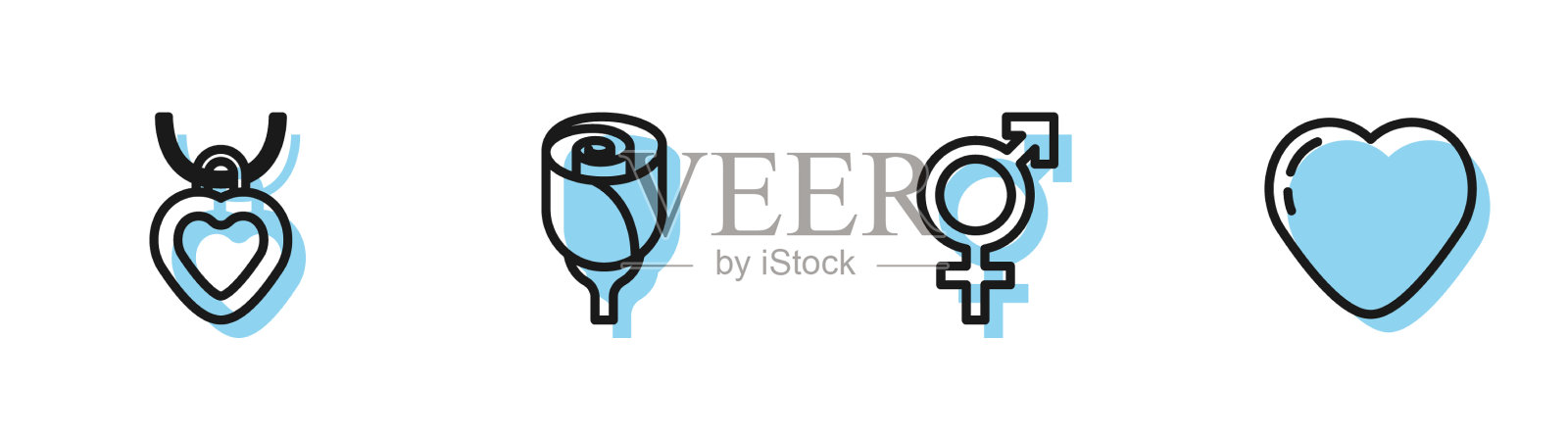 集线性项链与心型插画图片素材