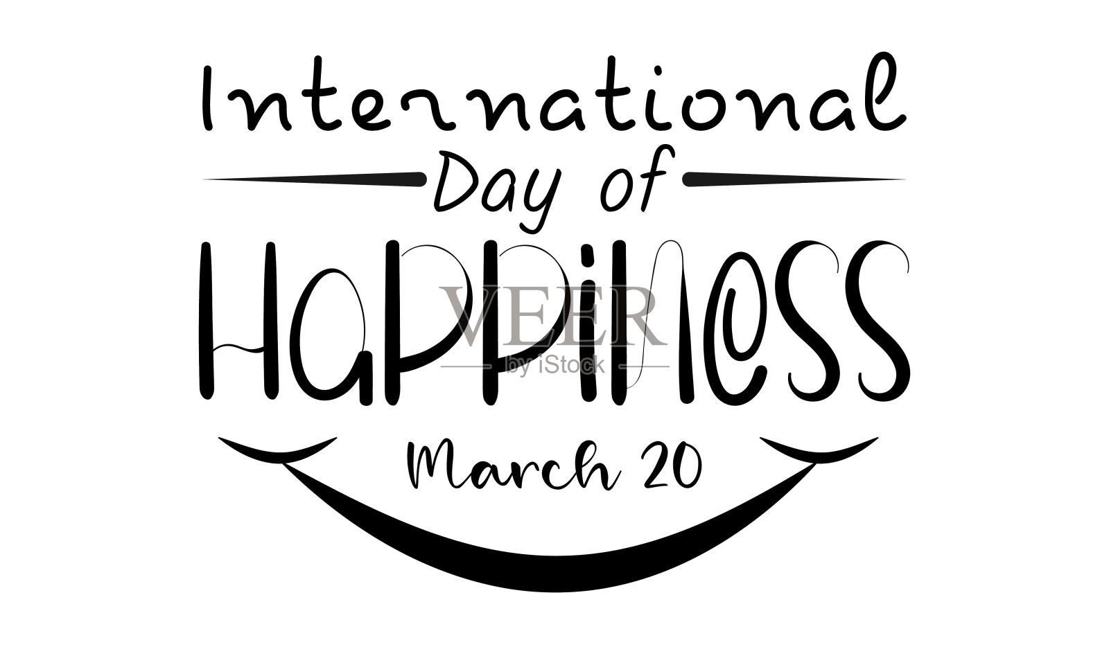 国际幸福日。微笑生活书法概念矢量设计横幅，卡片，海报，背景。设计模板素材