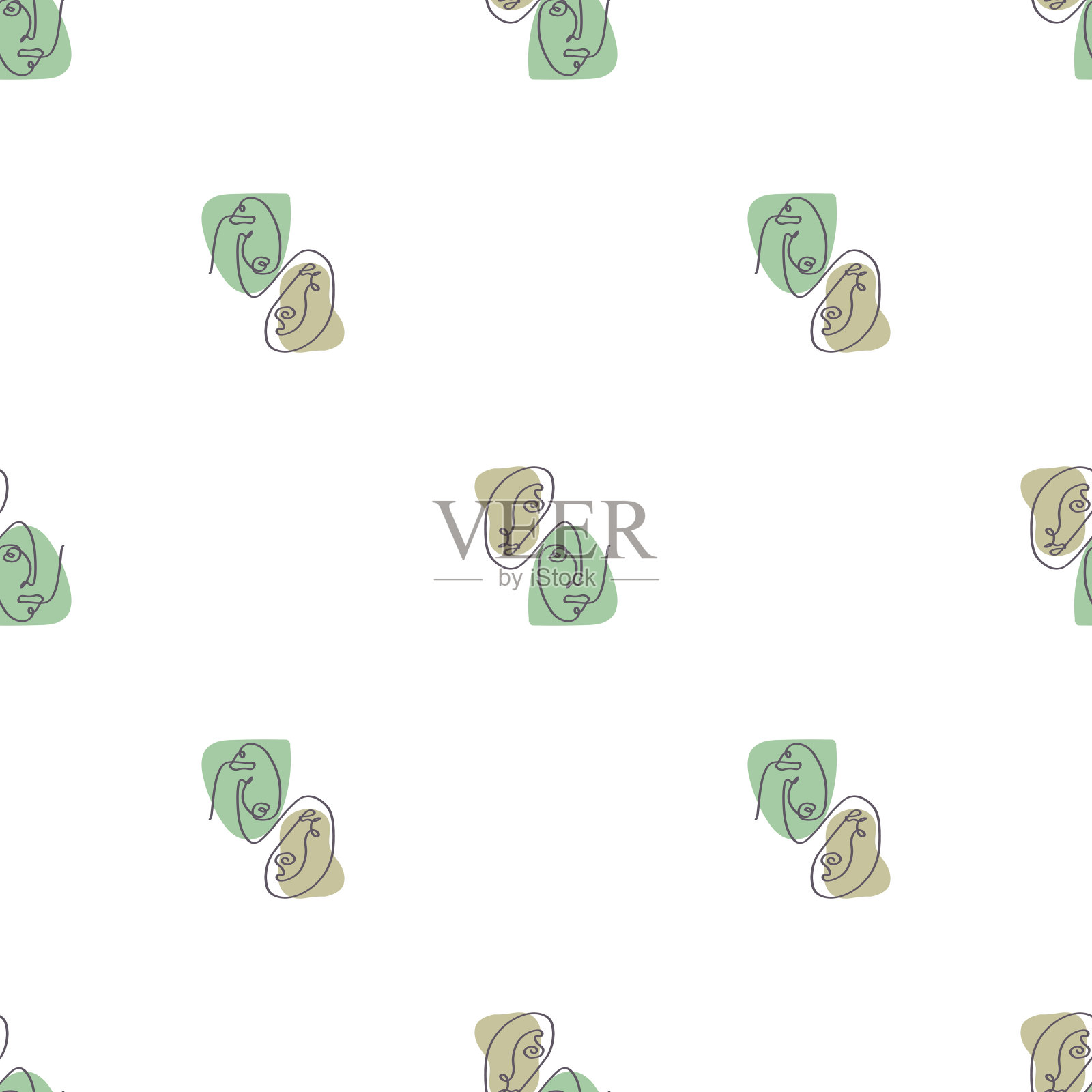 超现实的脸一条线无缝模式。抽象的极简艺术设计印刷，封面，壁纸，最小和自然的墙壁艺术。白色背景上的矢量插图。插画图片素材