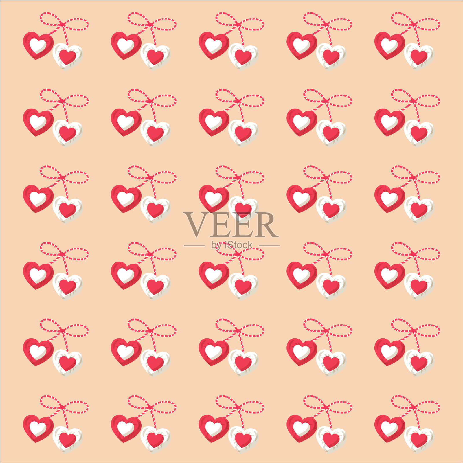 图案上的节日巴巴玛尔塔，图案白色和红色的心插画图片素材