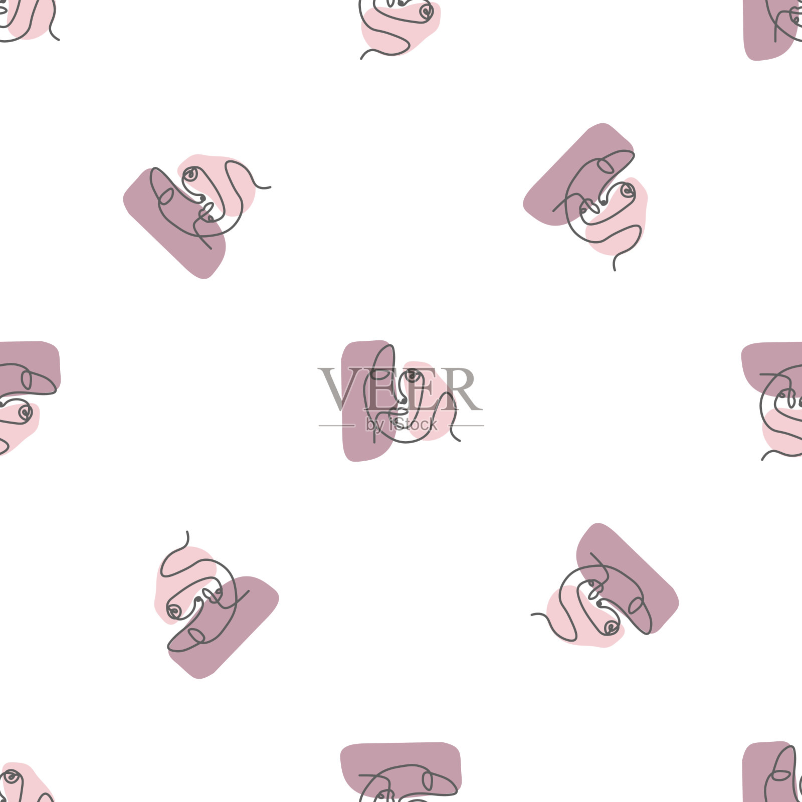 超现实的脸一条线无缝模式。抽象的极简艺术设计印刷，封面，壁纸，最小和自然的墙壁艺术。白色背景上的矢量插图。插画图片素材