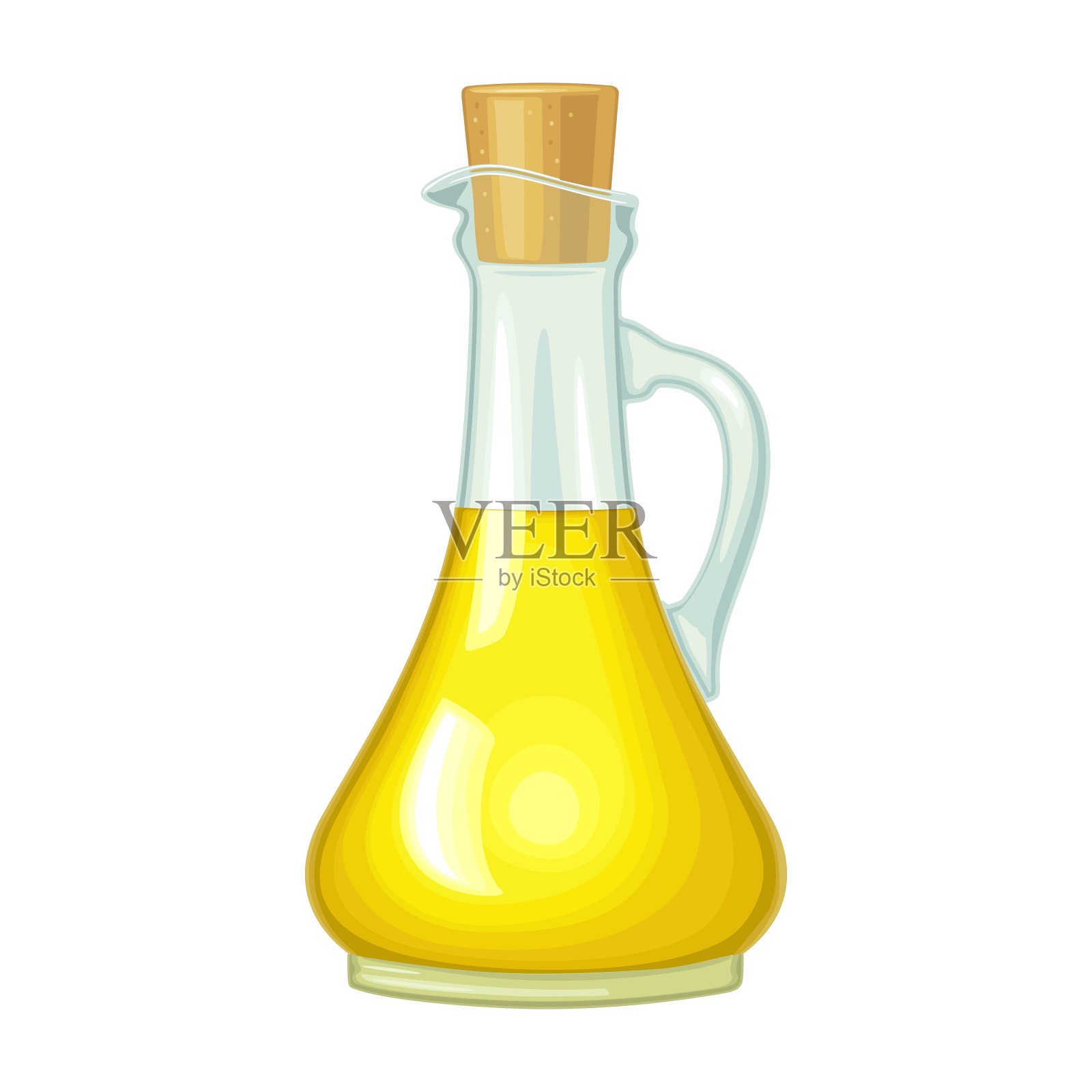 玻璃瓶玻璃油与软木塞。彩色矢量真实感插图插画图片素材