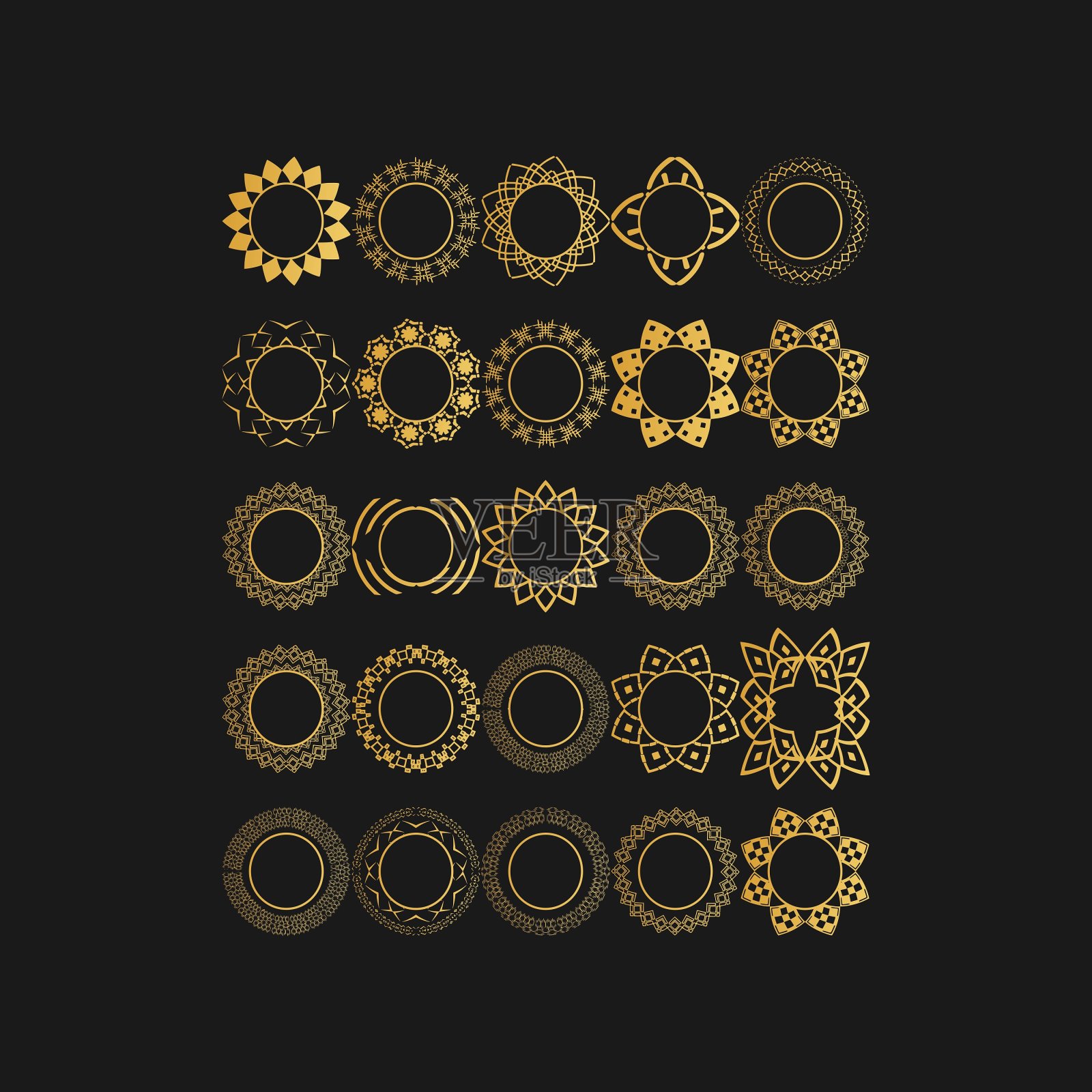 一套伊斯兰框架。圆形装饰框架，豪华框架插画图片素材