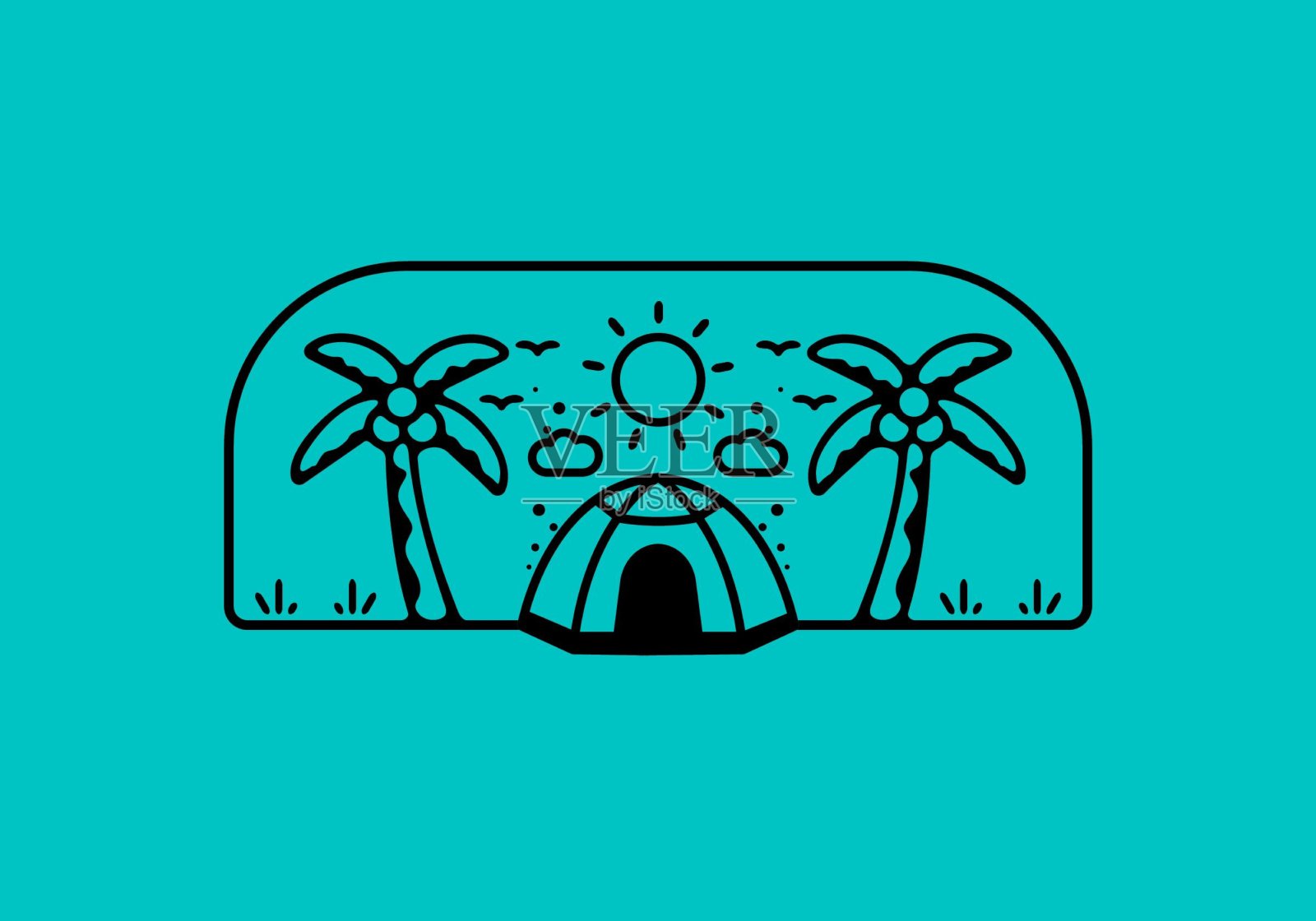 露营帐篷的线条艺术插图插画图片素材