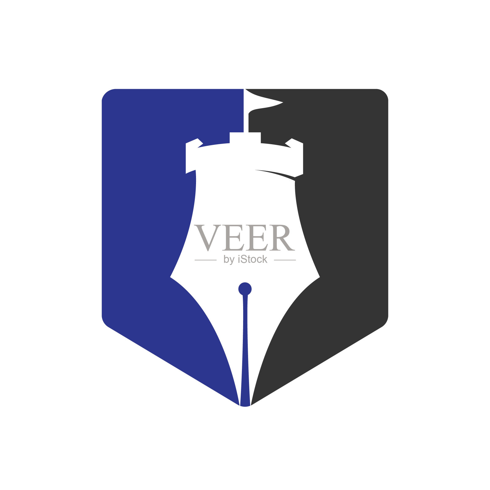 卡塞尔笔教育矢量符号设计。城堡作家符号设计理念。插画图片素材