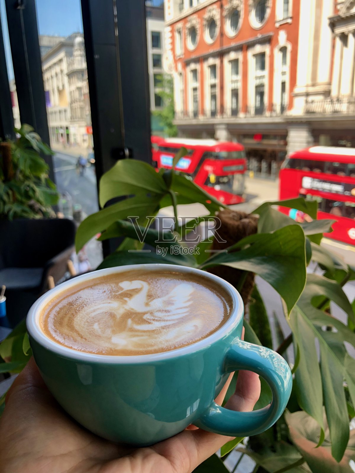 天鹅拿铁艺术俯瞰牛津街照片摄影图片