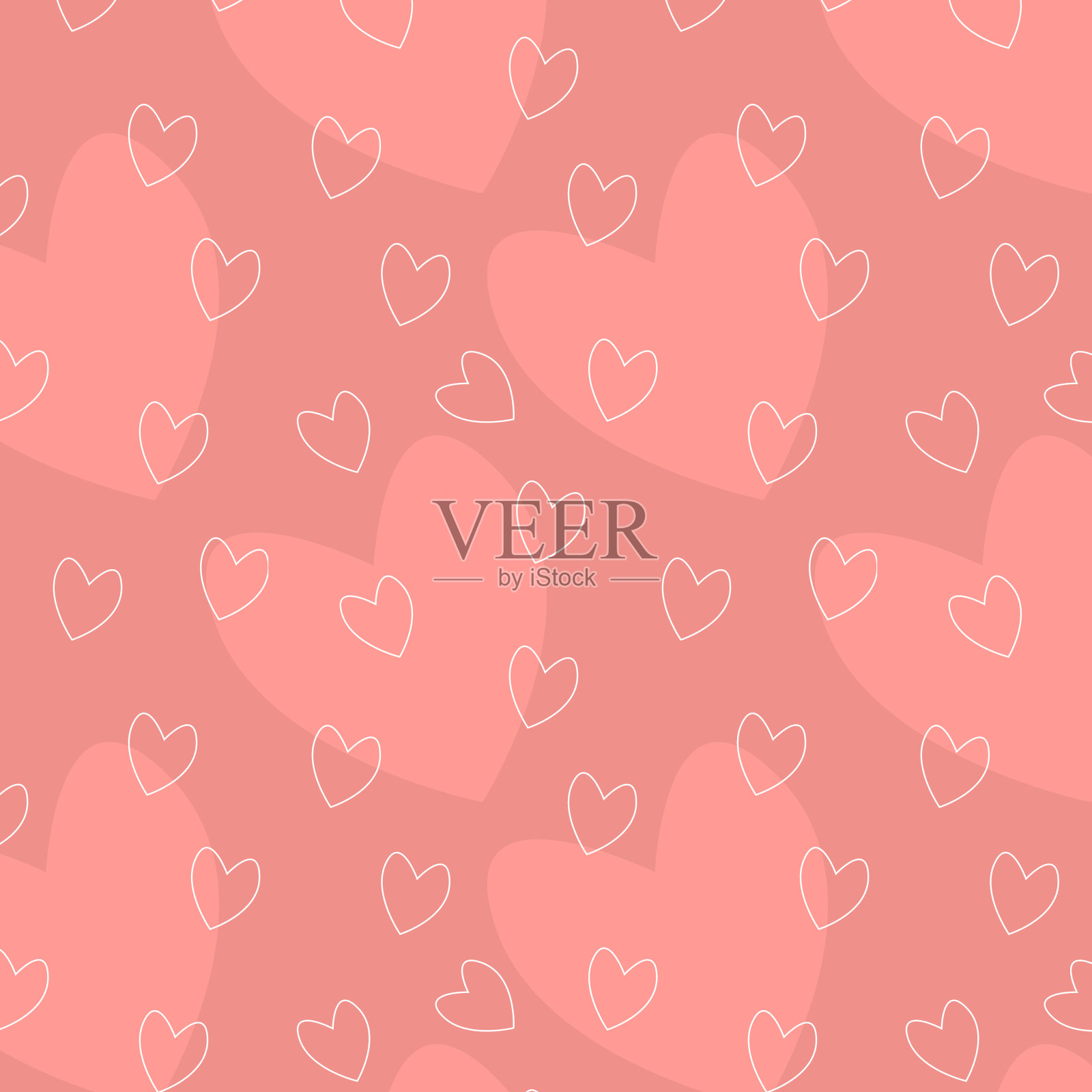 无缝的绿松石重复模式与心脏形状的数字填充和概述。矢量插图情人节或婚礼。包装浪漫爱情墙纸设计。插画图片素材