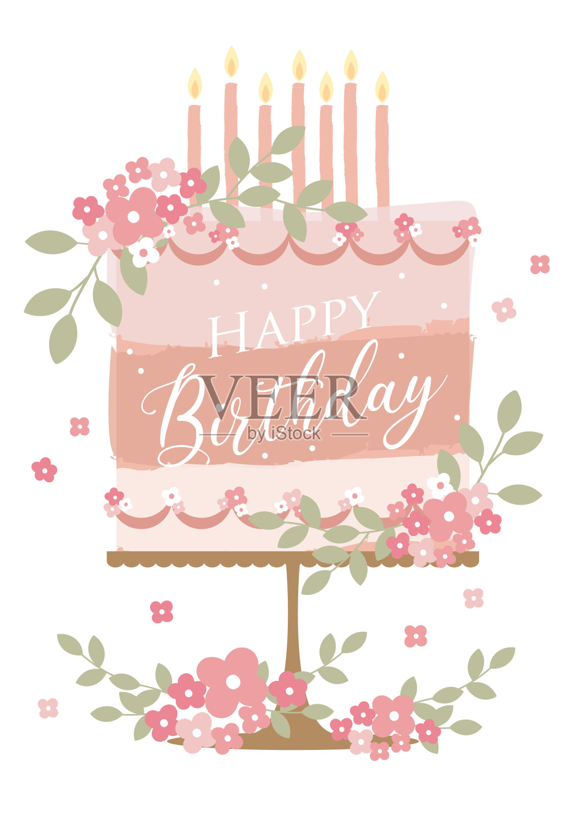 带花装饰设计的生日蛋糕设计模板素材