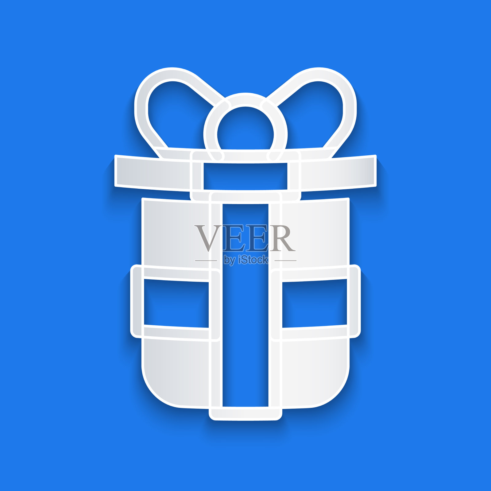 剪纸礼盒图标孤立在蓝色上图标素材