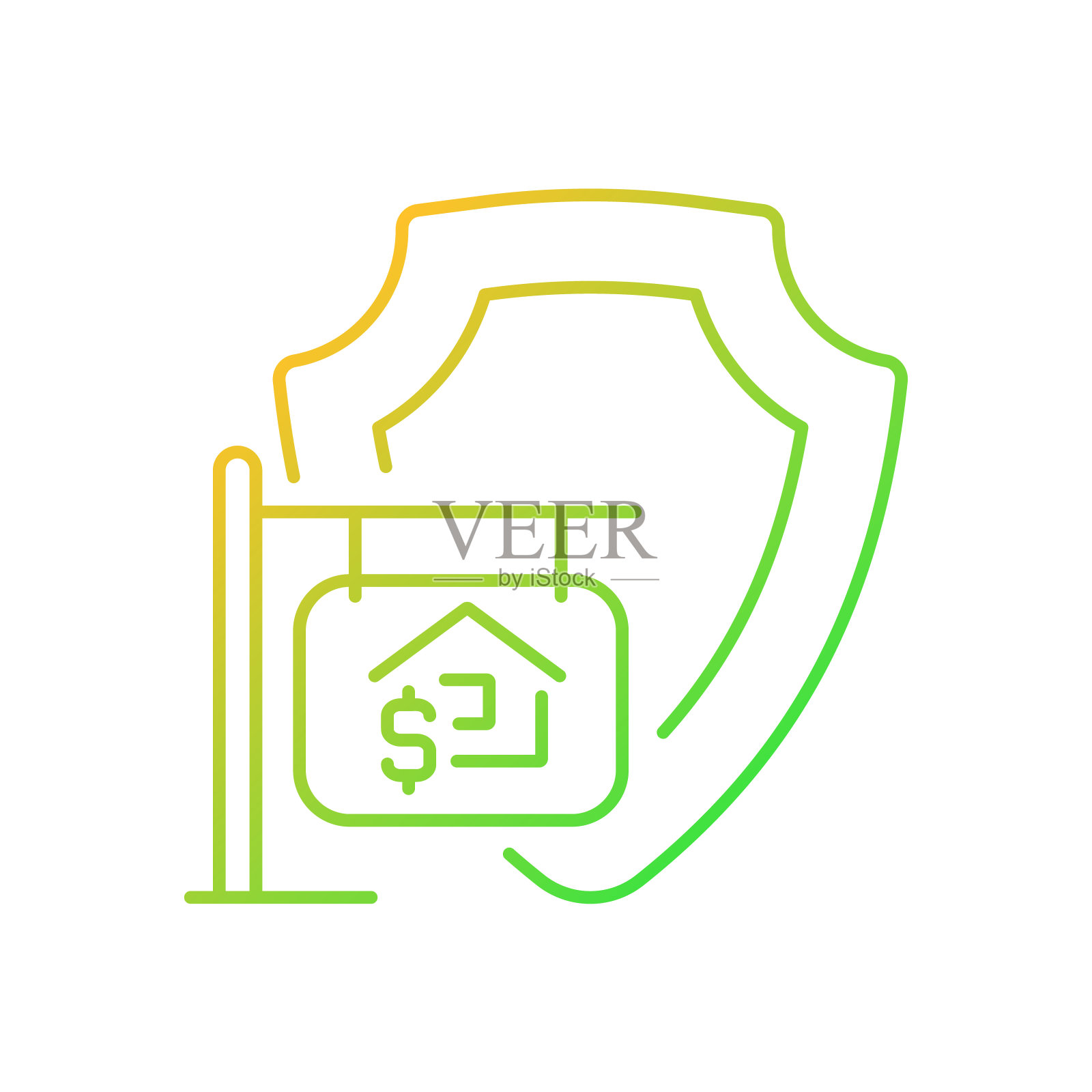 房子出售保险梯度线性矢量图标插画图片素材