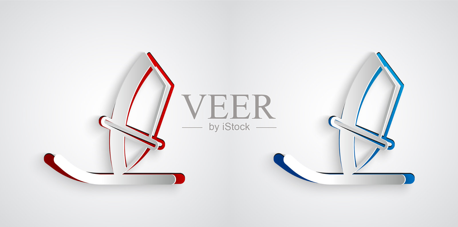 剪纸帆板图标孤立在灰色上插画图片素材