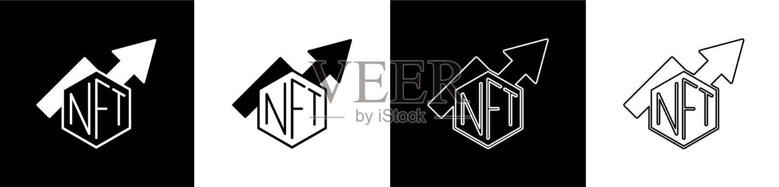 设置NFT增长条形图图标孤立为黑色插画图片素材