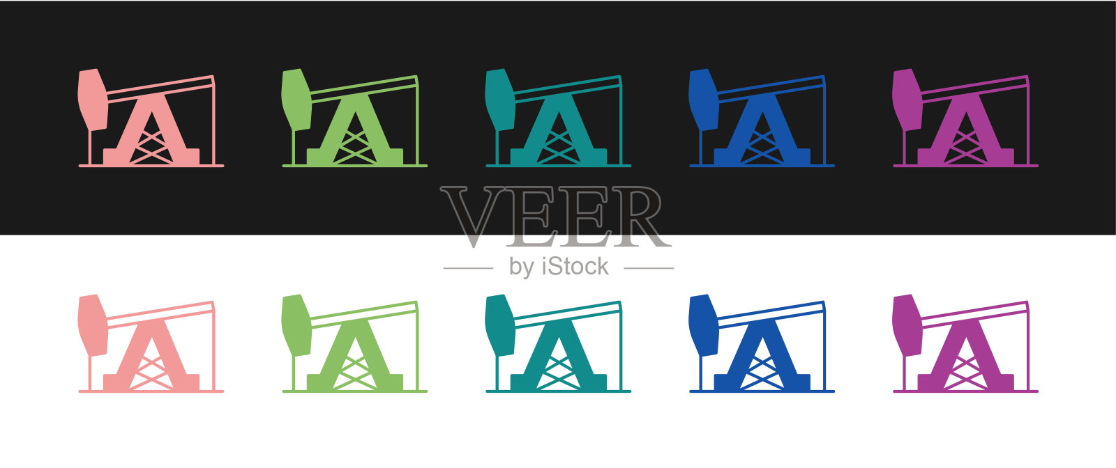 设置油泵或油泵插孔图标孤立在黑白背景上。石油钻塔。向量插画图片素材