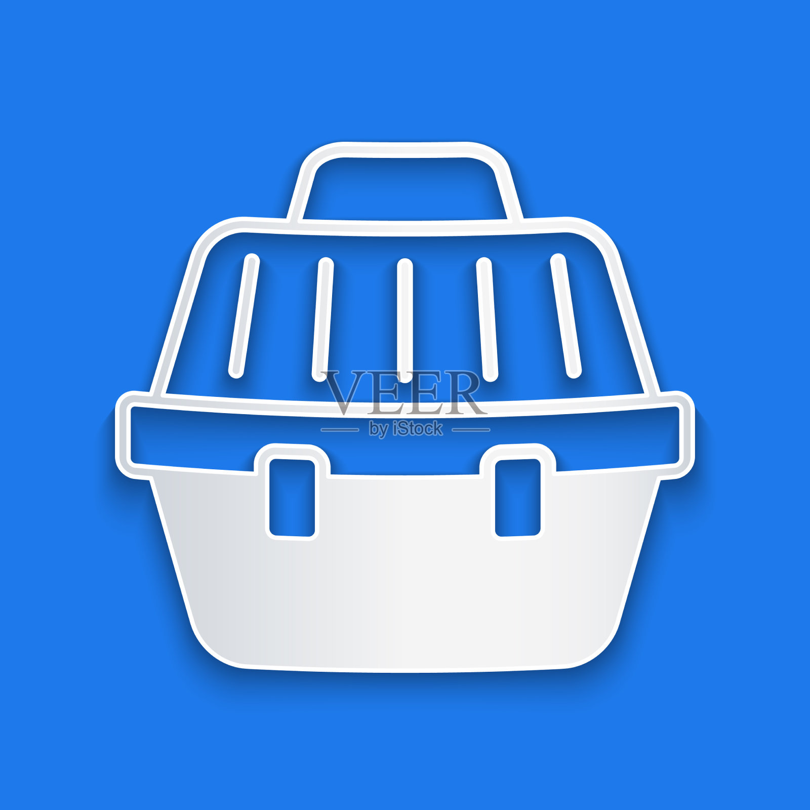 剪纸宠物手提箱图标孤立在蓝色上插画图片素材