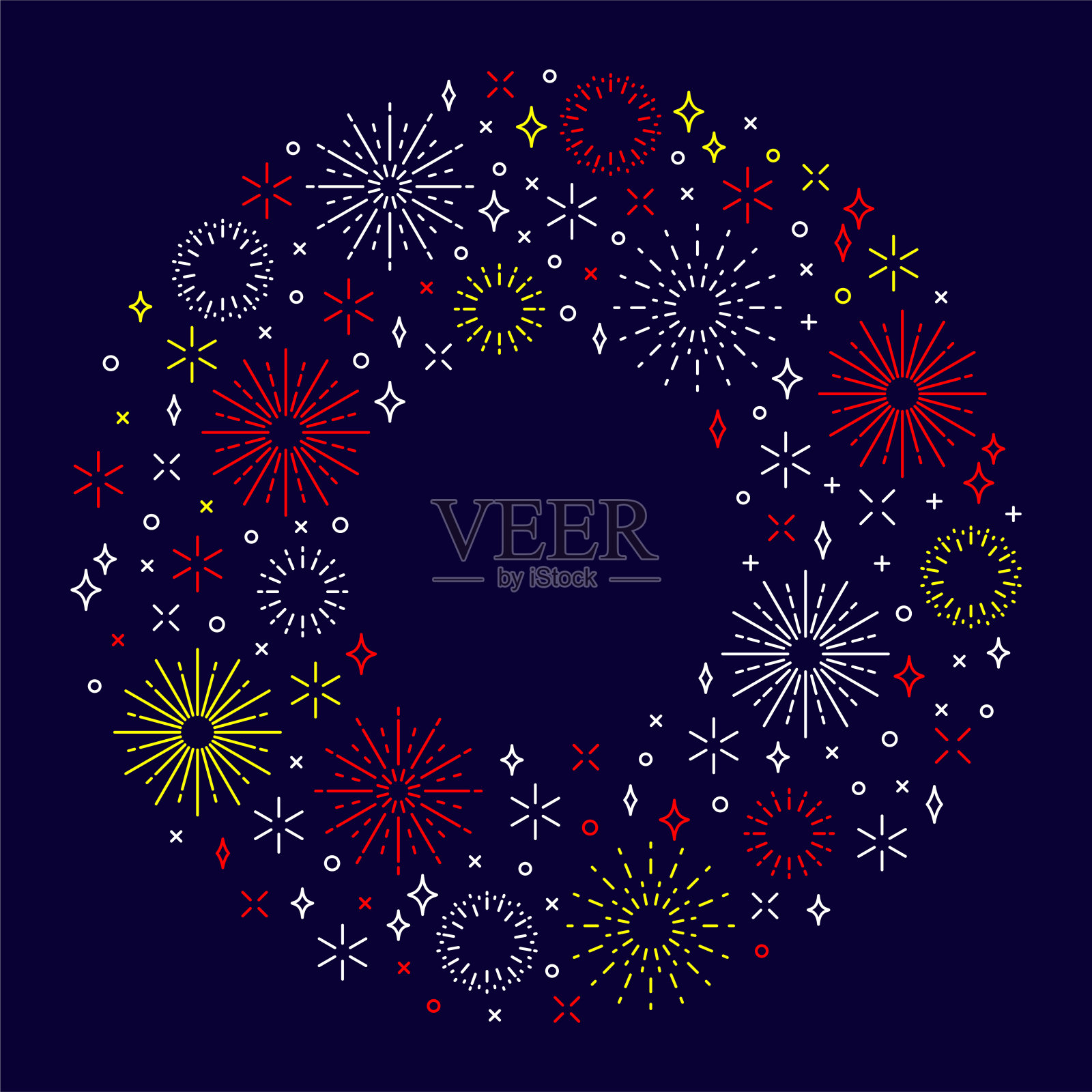 烟花节日圈横幅海报线条风格插画图片素材