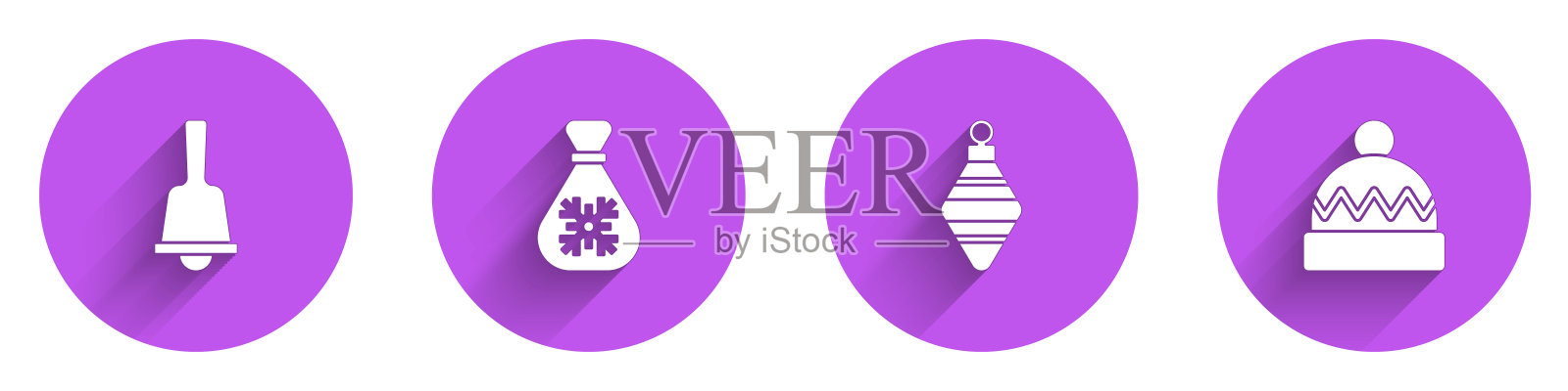 圣诞铃铛圣诞老人礼品袋球冬季帽子长阴影图标矢量素材图标素材