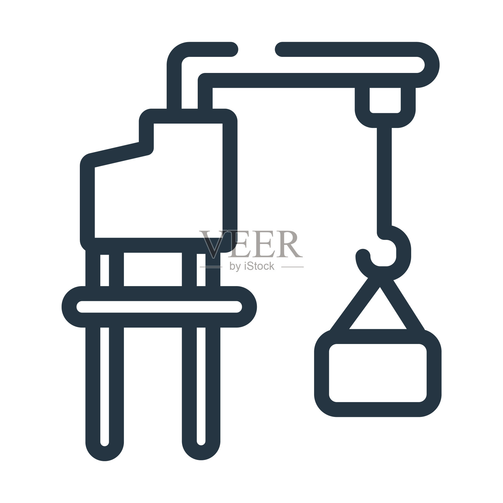 港口起重机细线图标。港口、起重机的线性图标源自行业概念孤立的轮廓标志。矢量插图符号元素的网页设计和应用程序。图标素材
