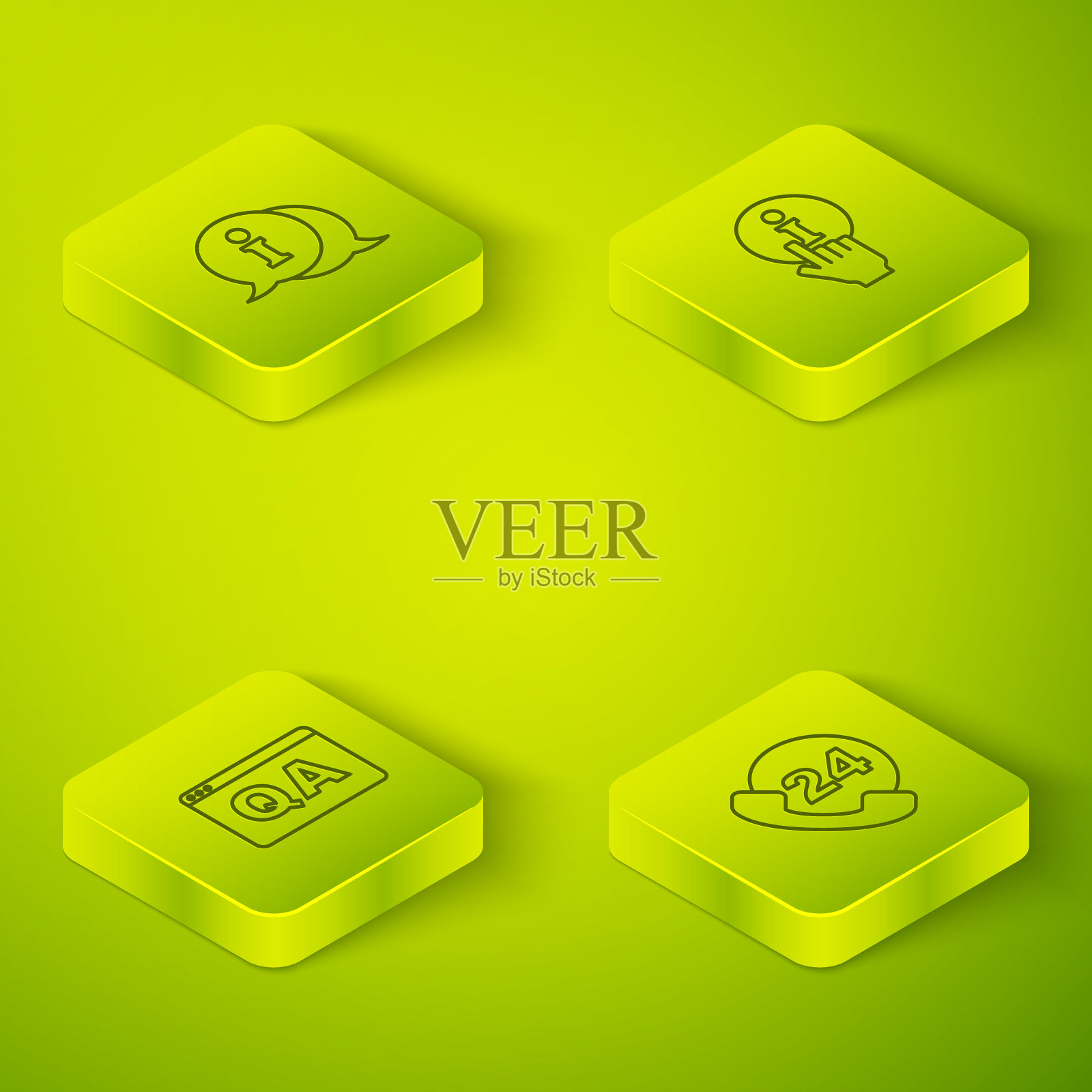 设置等距线信息，问题和回答，电话24小时支持和图标。向量图标素材