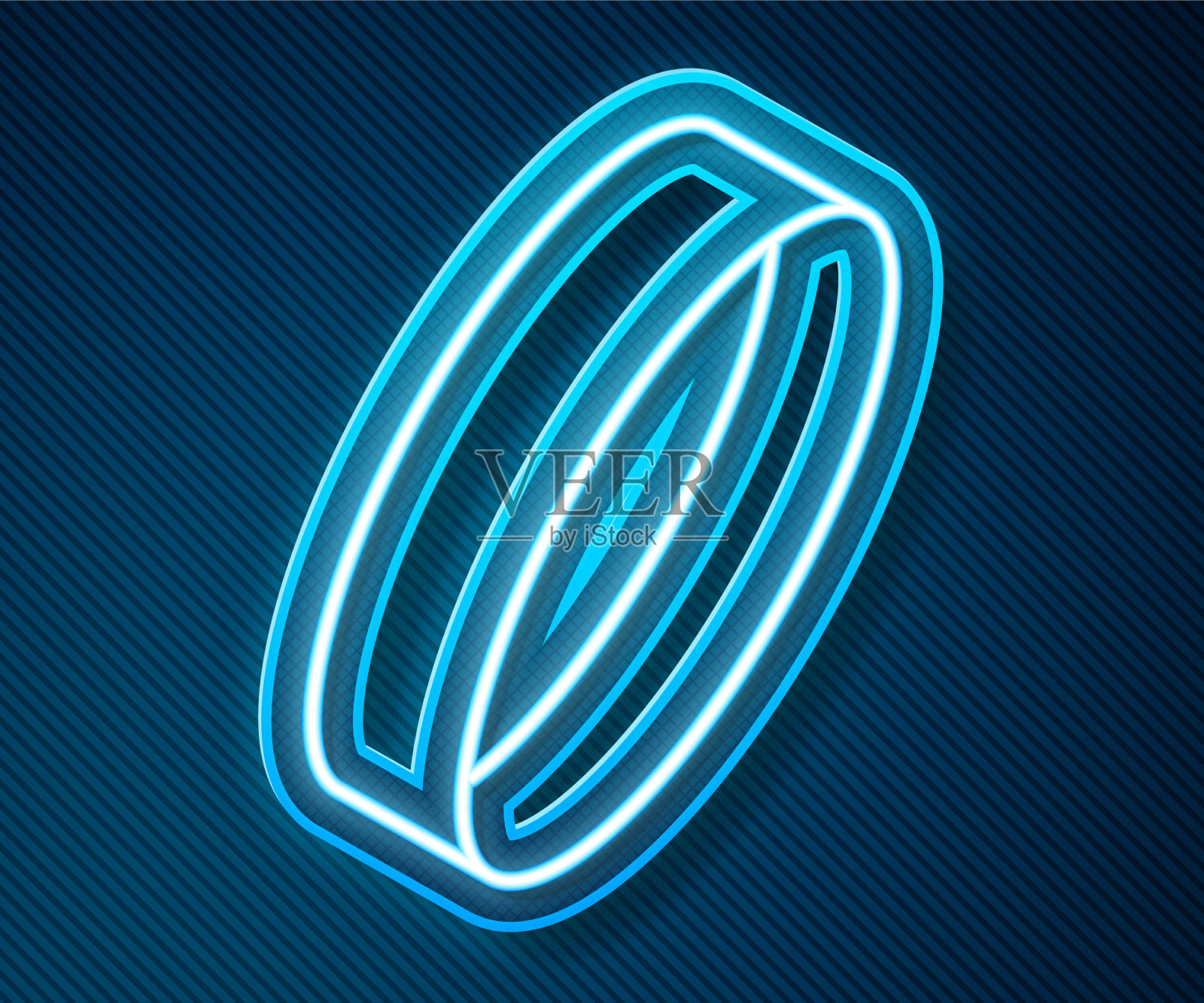 发光的霓虹灯线金戒指图标孤立在蓝色插画图片素材