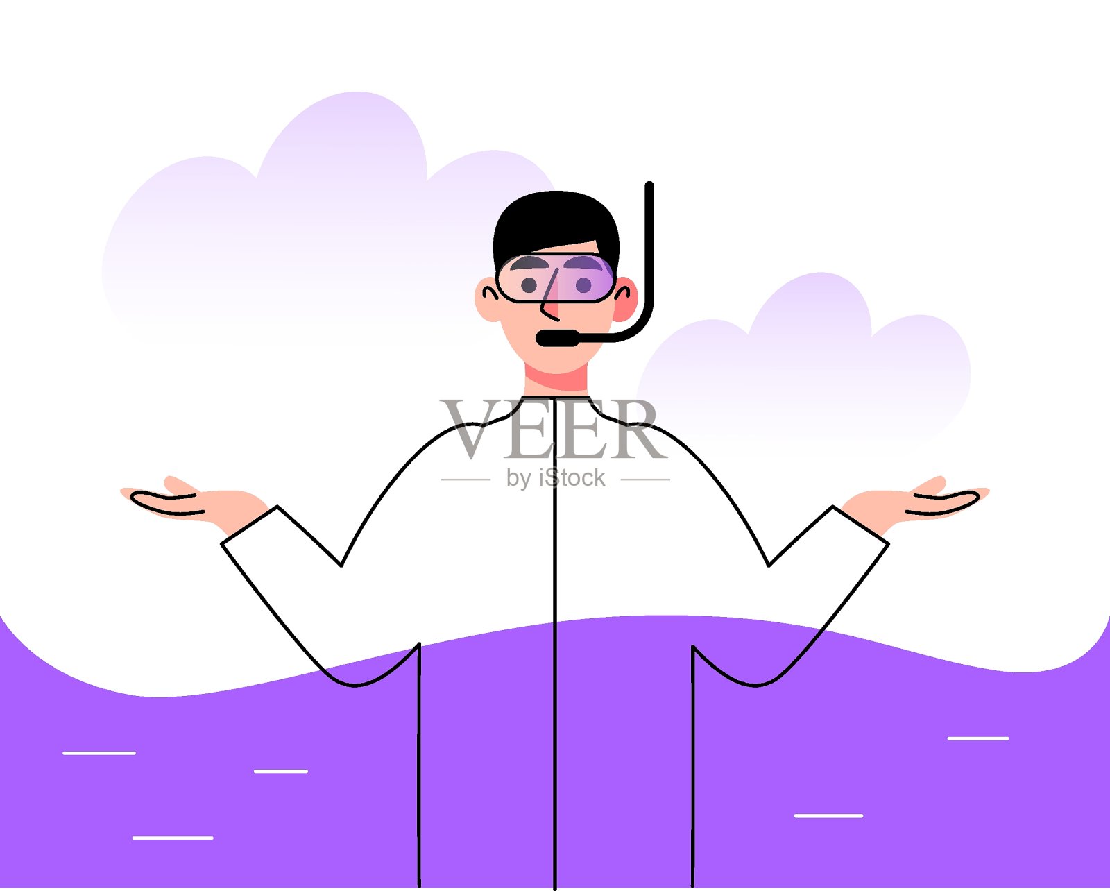 戴面具的性格水下插画图片素材