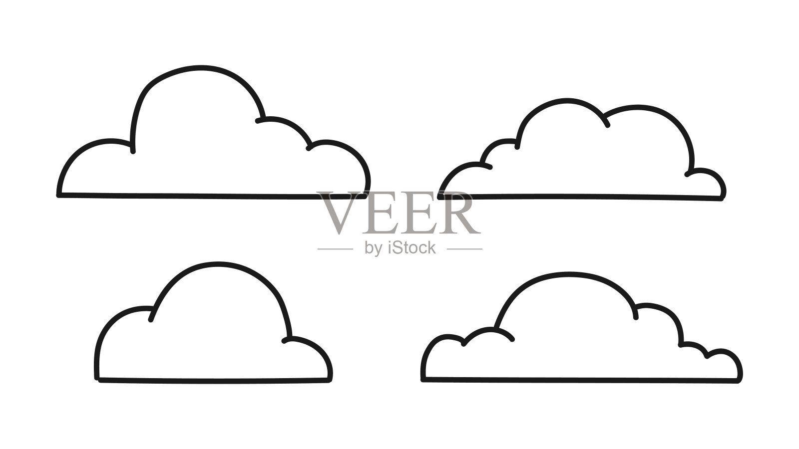 一组手绘的云孤立在白色的背景上。涂鸦风格。天气的概念。矢量图插画图片素材