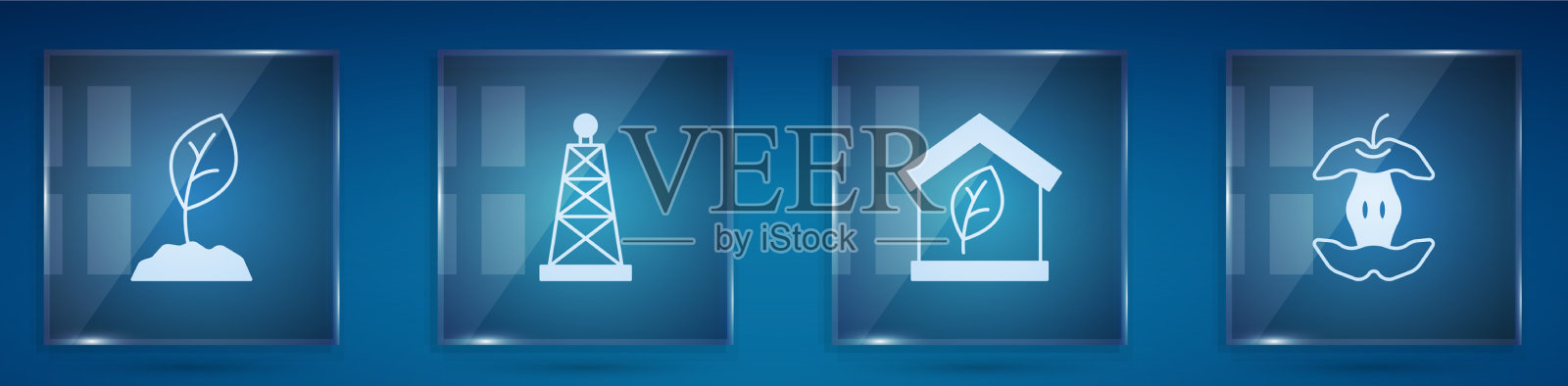 设置萌芽石油钻机环保房屋和苹果图标素材