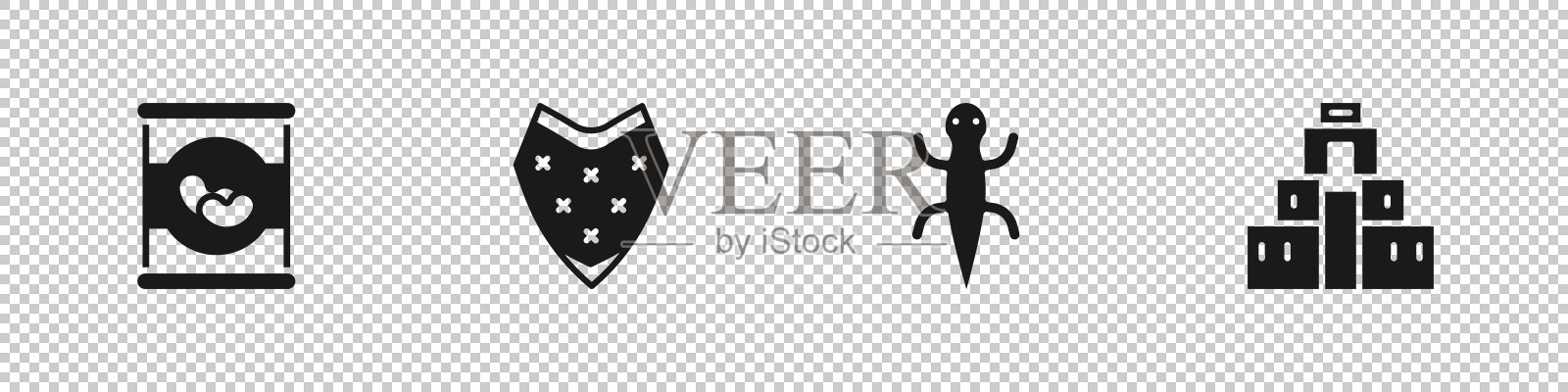 把豆子放在罐头、雨披、蜥蜴和奇琴伊察玛雅图标里。向量图标素材