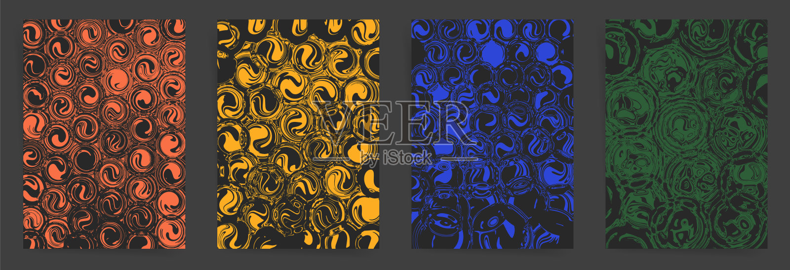 一套抽象的背景封面设计。矢量图形。抽象背景圆形细胞或墨圈。黑色的布局设计模板素材