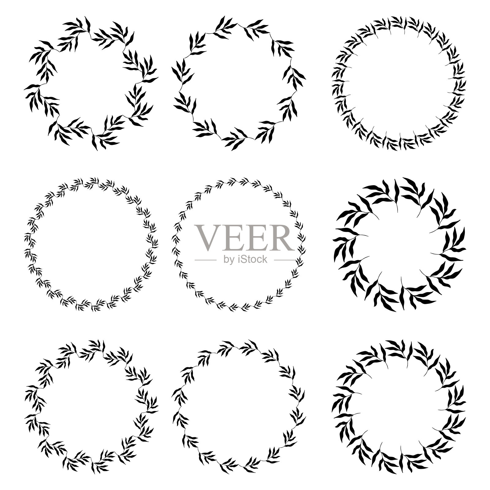 一套圆形植物框架。矢量图插画图片素材