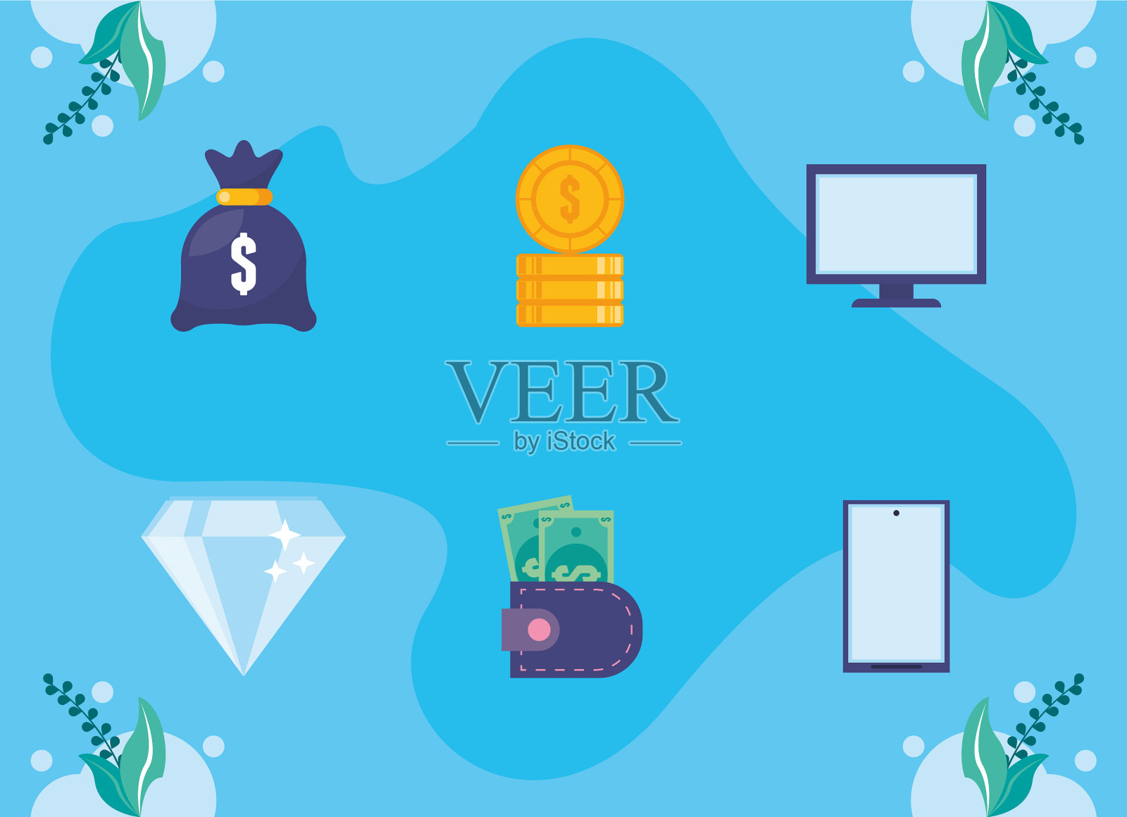 金融经济的六大标志插画图片素材