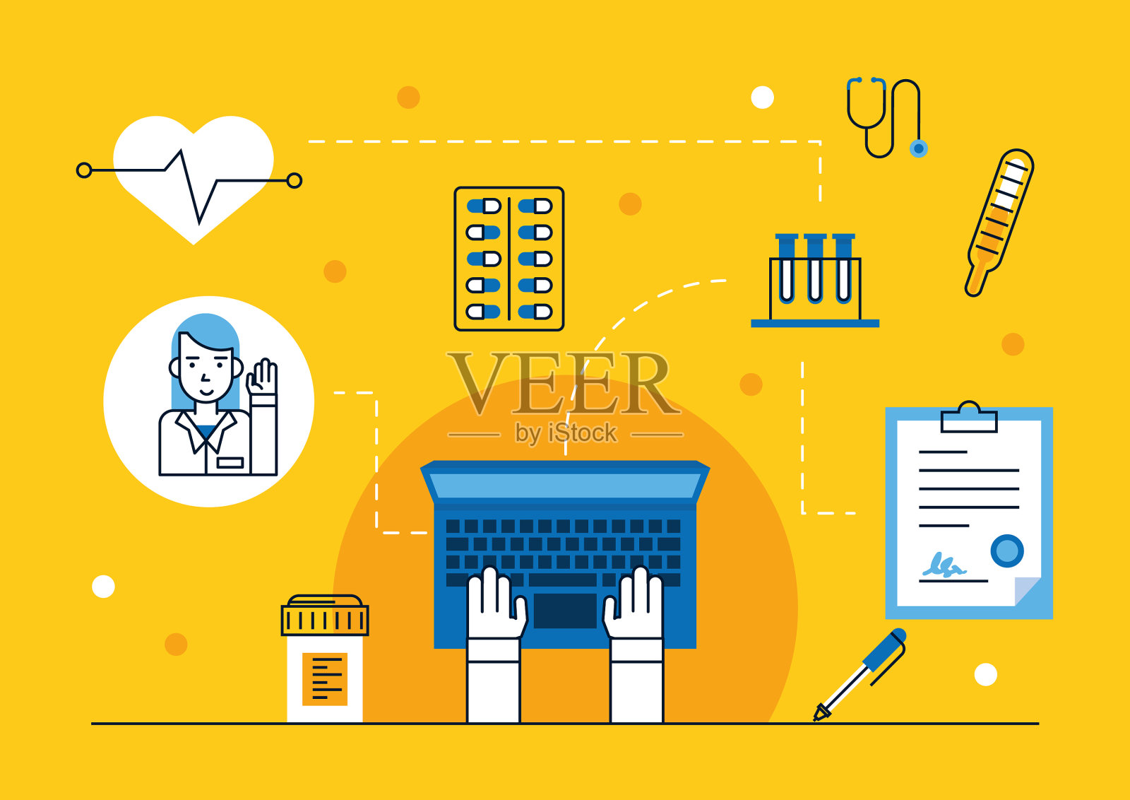 笔记本电脑在线医疗服务插画图片素材