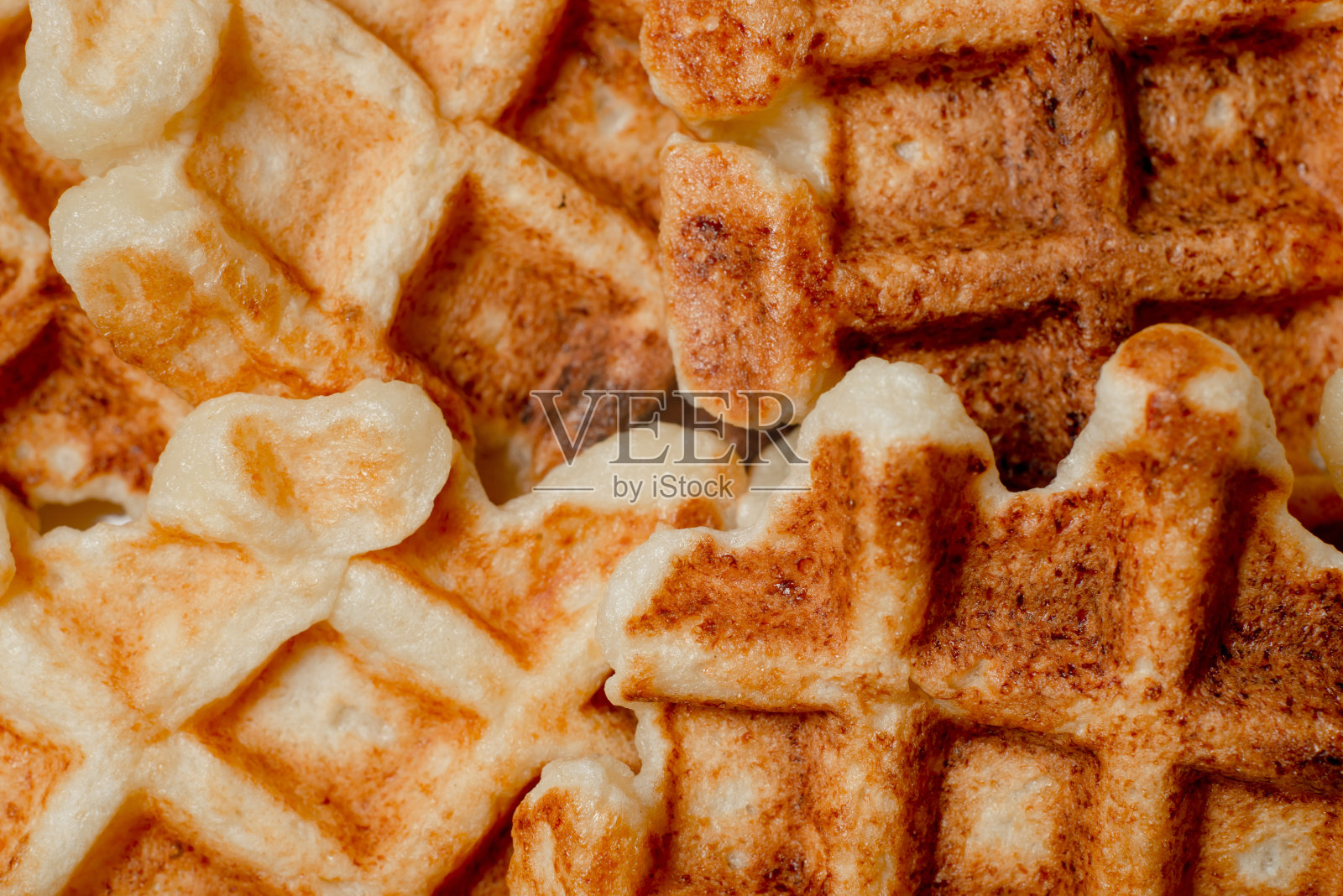 比利时华夫饼特写背景。家里做的。照片摄影图片