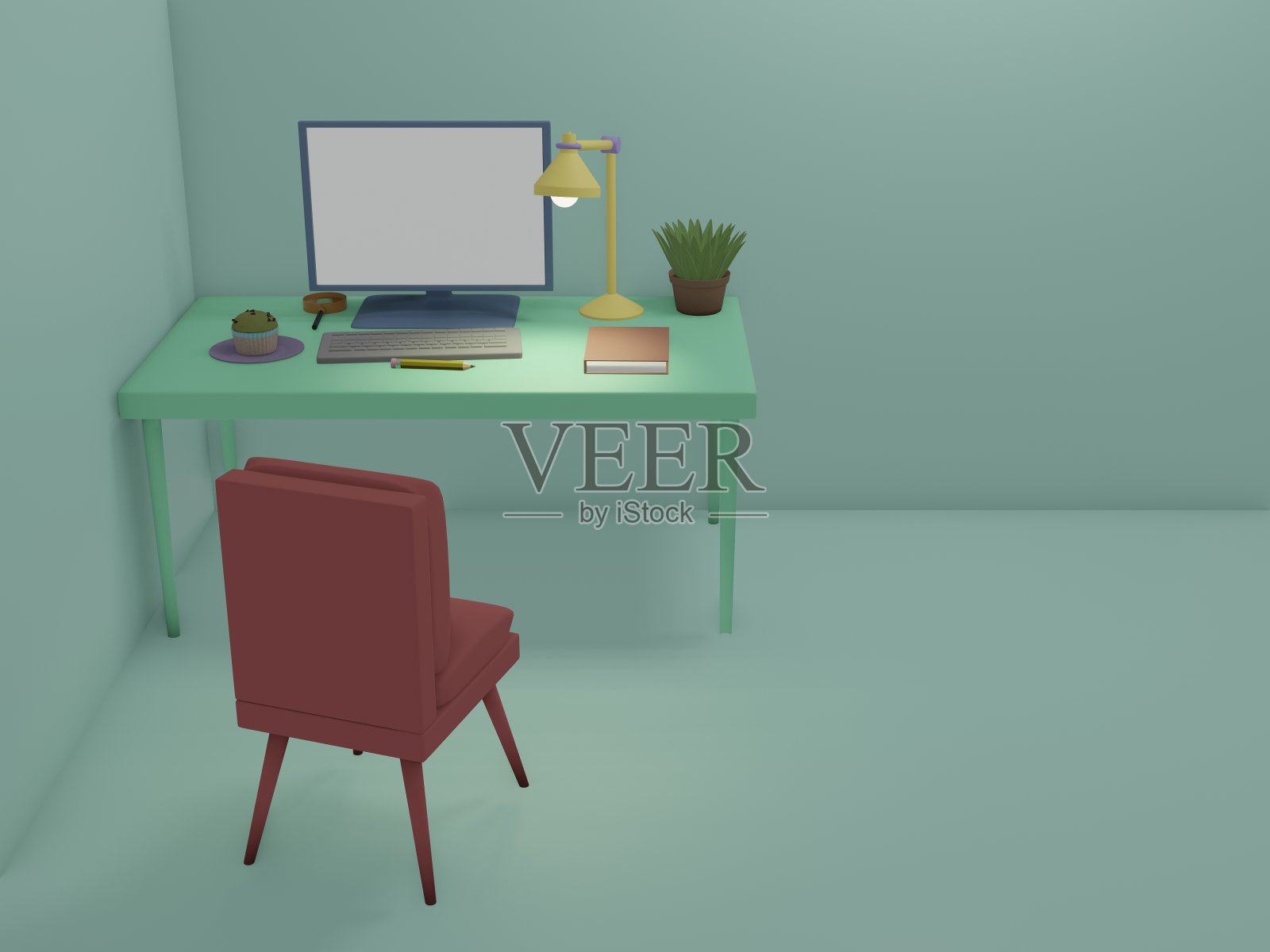 适合在家工作的办公桌空间。照片摄影图片