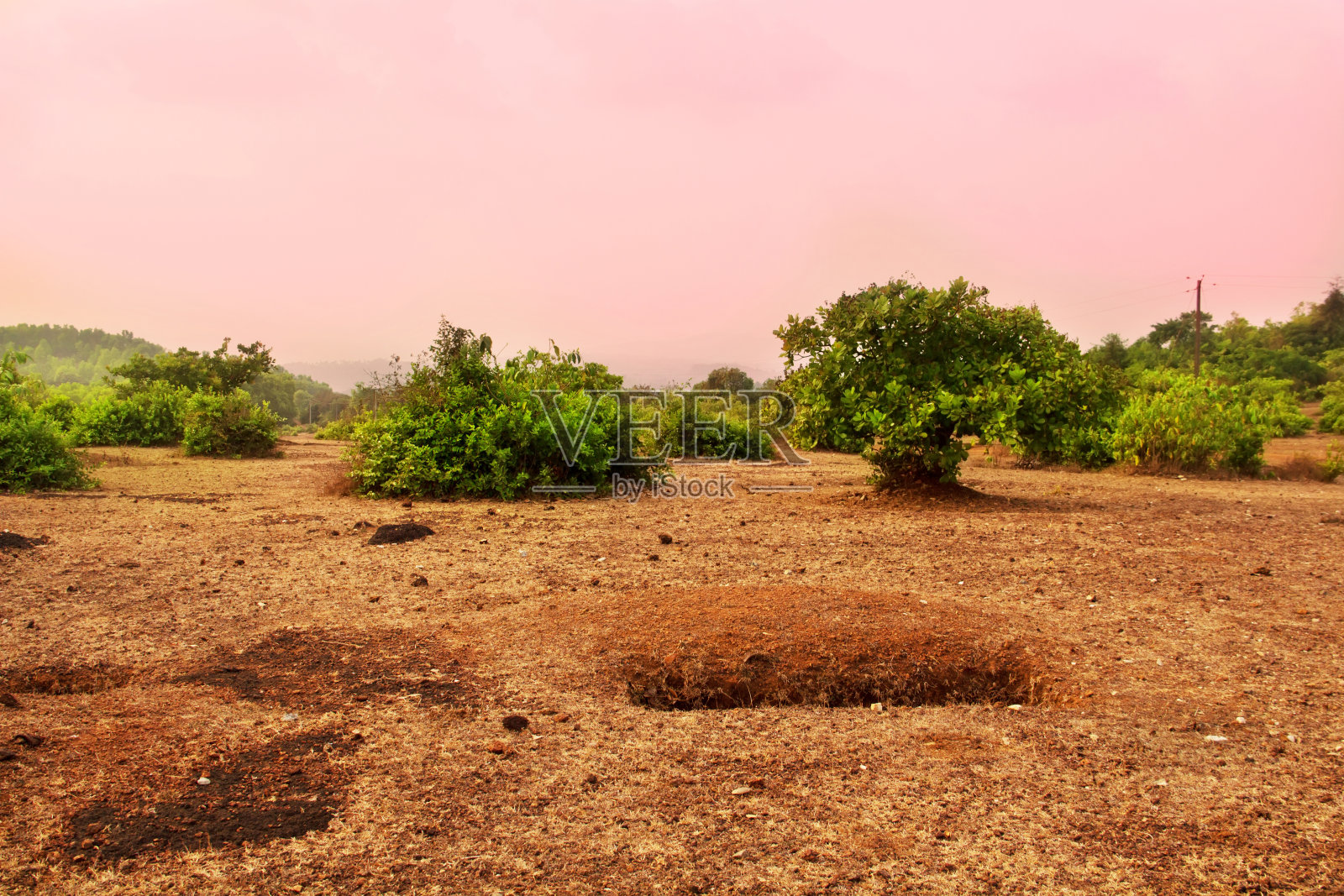 Beaurtiful粉红色的日落。丰富多彩的自然景观。Gokarna,卡纳塔克邦,印度照片摄影图片