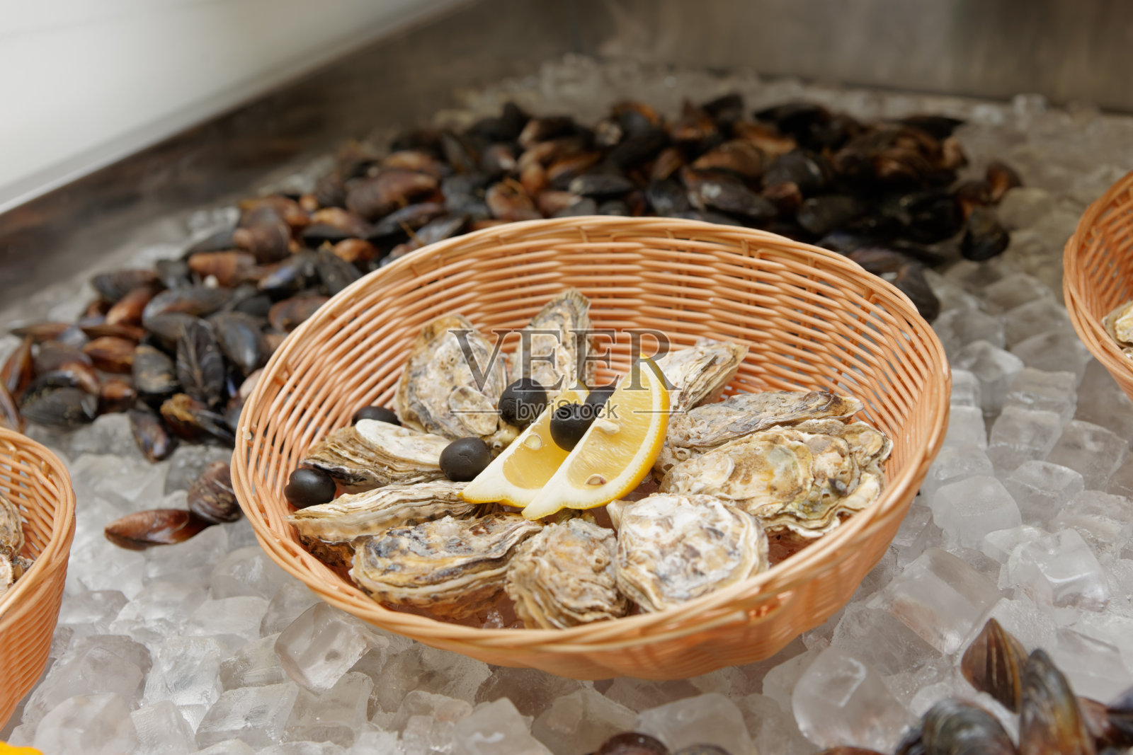 冰冻牡蛎和贻贝照片摄影图片