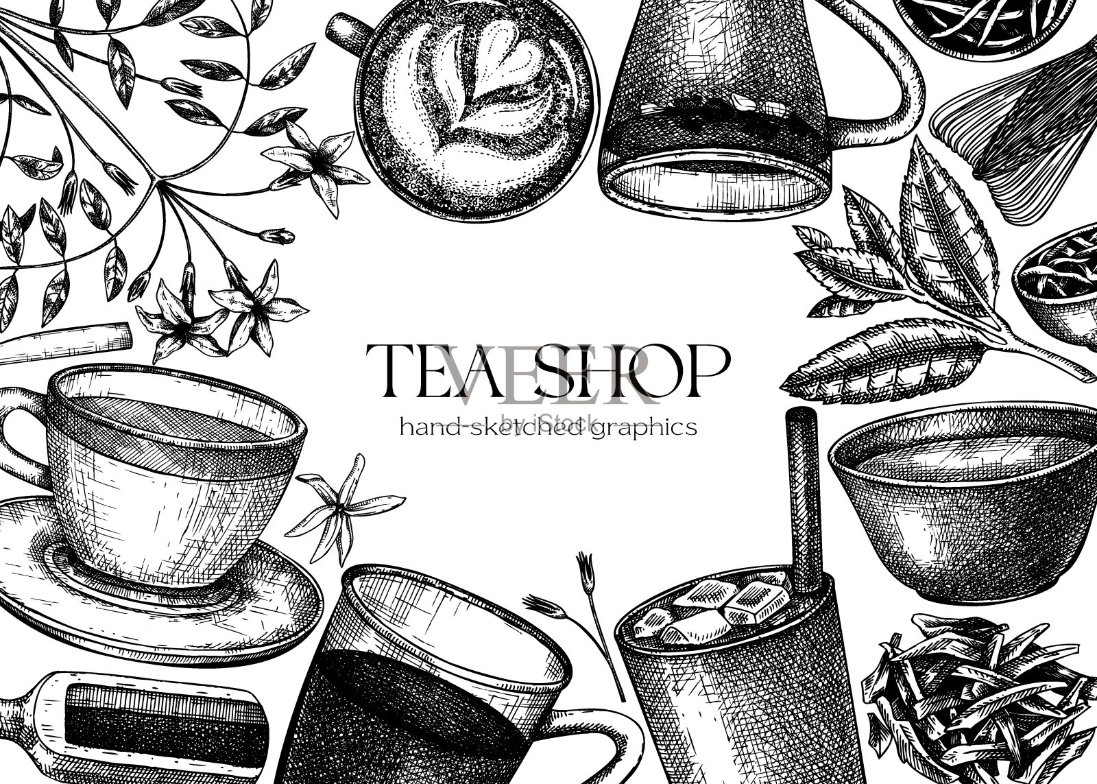 茶卡或框架设计插画图片素材