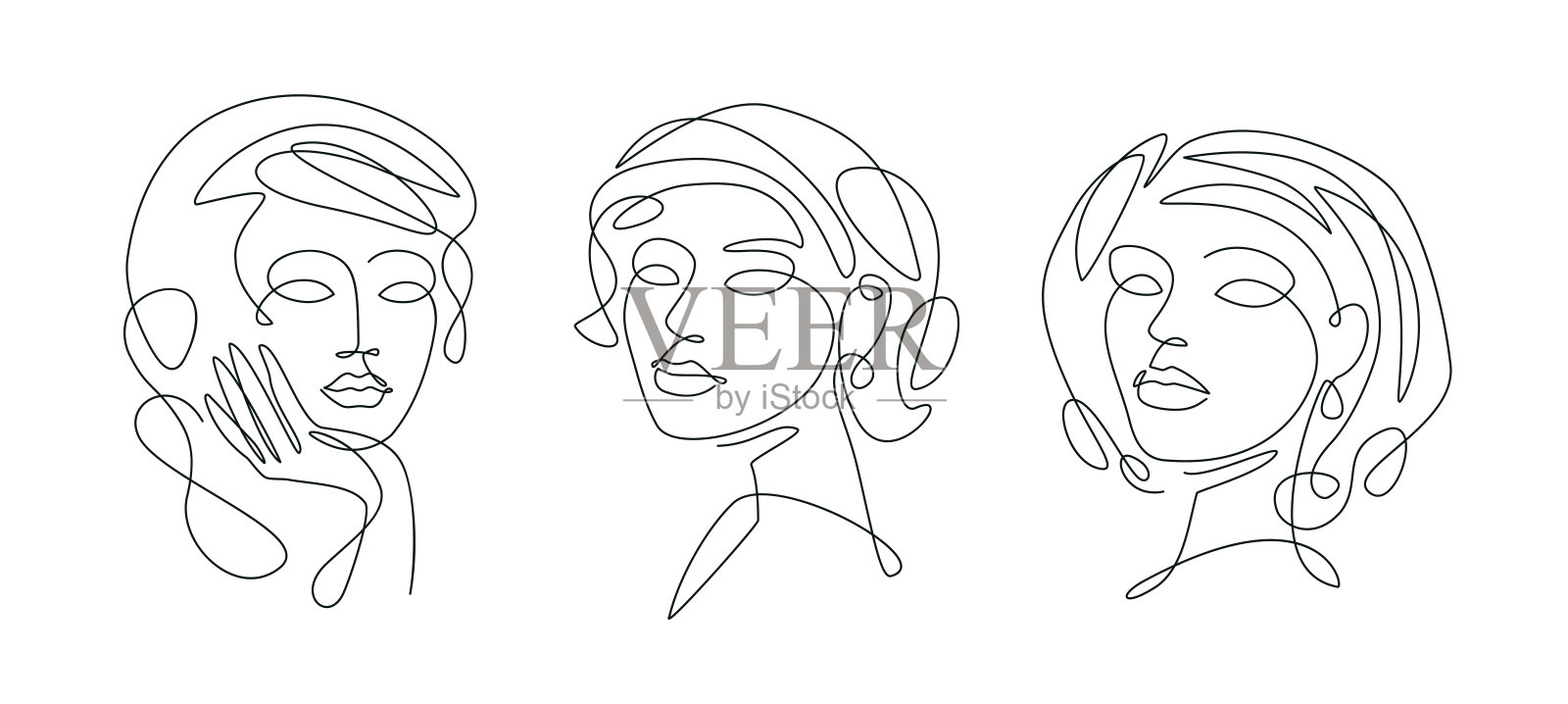 美丽的女人脸定了。单线画法的概念。连续线图标的水疗沙龙或有机化妆品插画图片素材